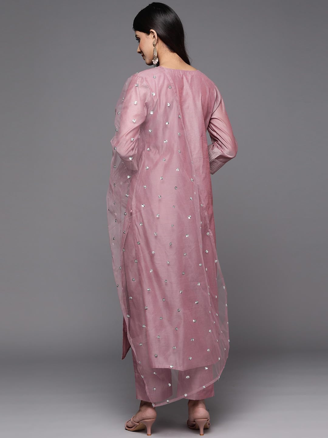 Varanga Women's Pink Zari Embroidered A-Line Kurta - Image 3