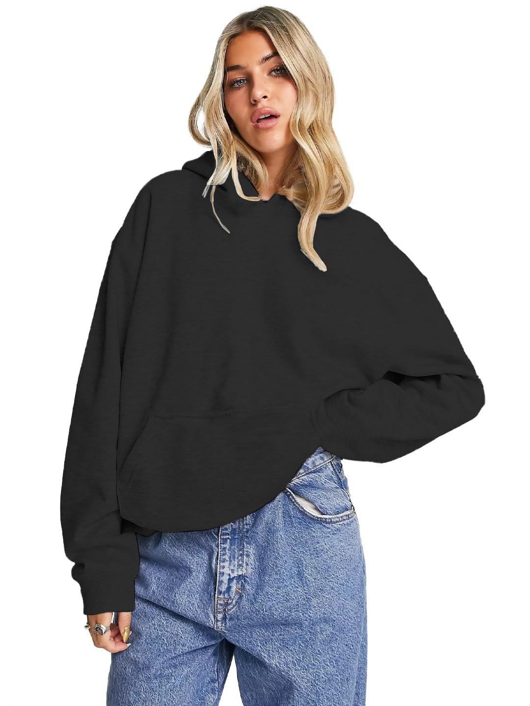 LEOTUDE Women's Loopknit Hoodie Sweatshirt - Black