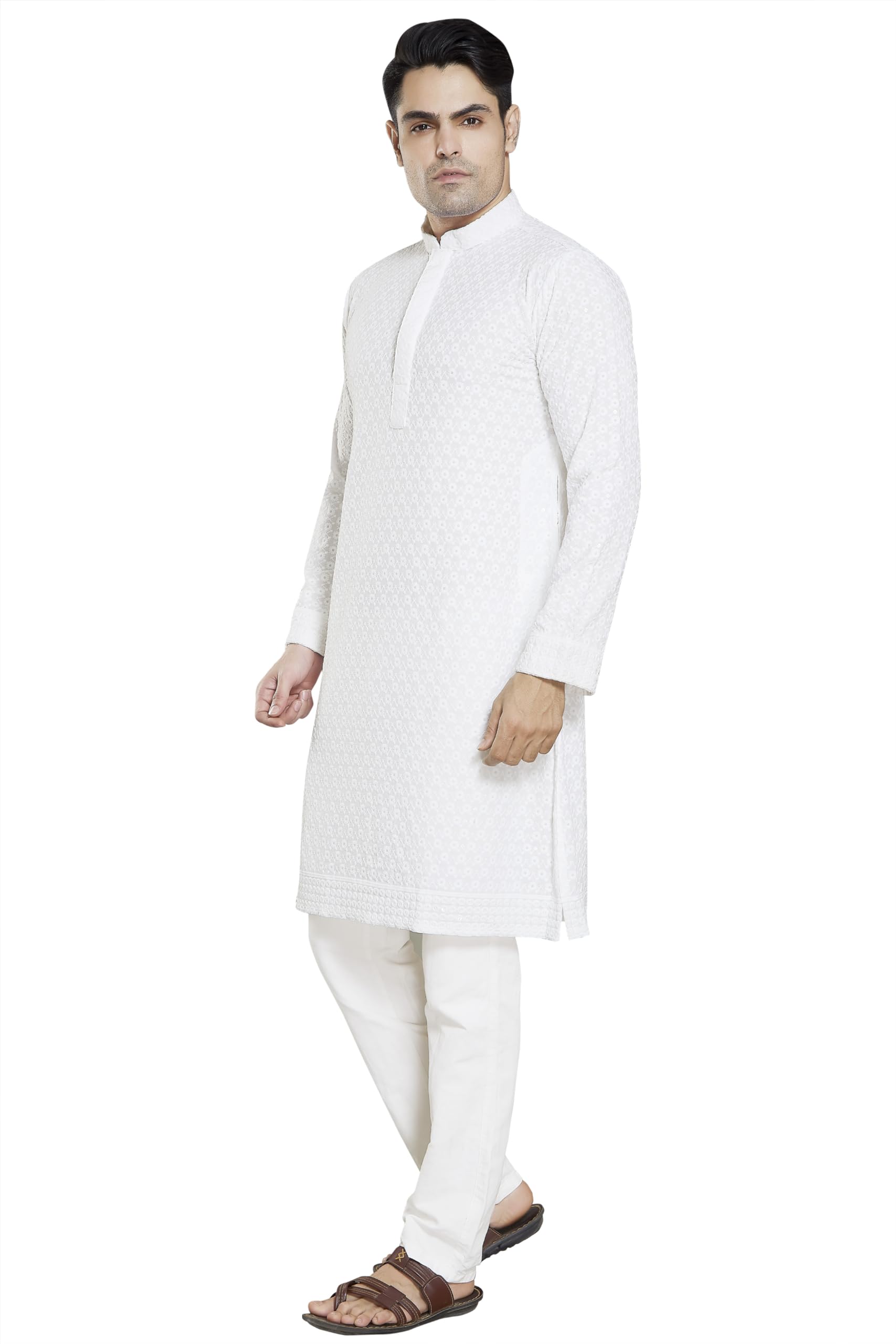 DIVISIVE White Sequined Embroidered Kurta for Men - Image 3