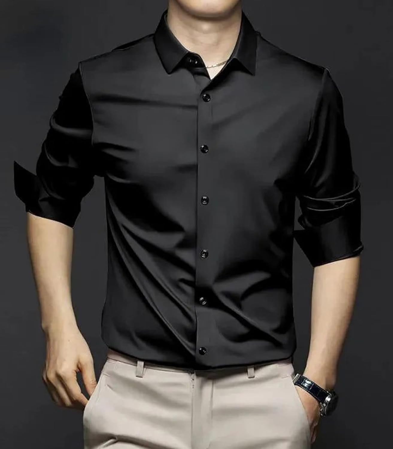 DEELMO Men's Casual Shirt - Black - Image 2