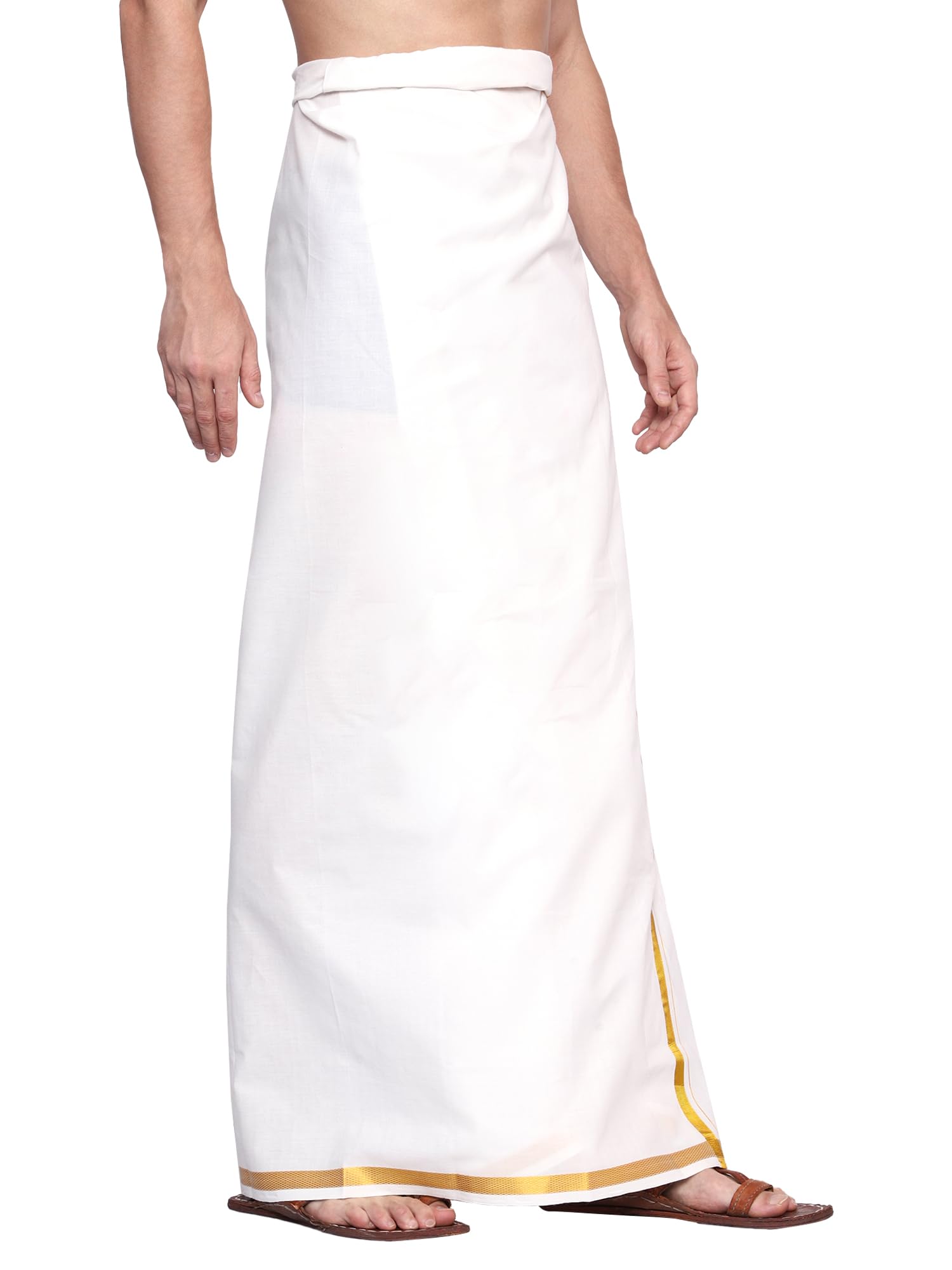 Gowri Tex Men's White Cotton Lungi with Gold Zari - Image 5