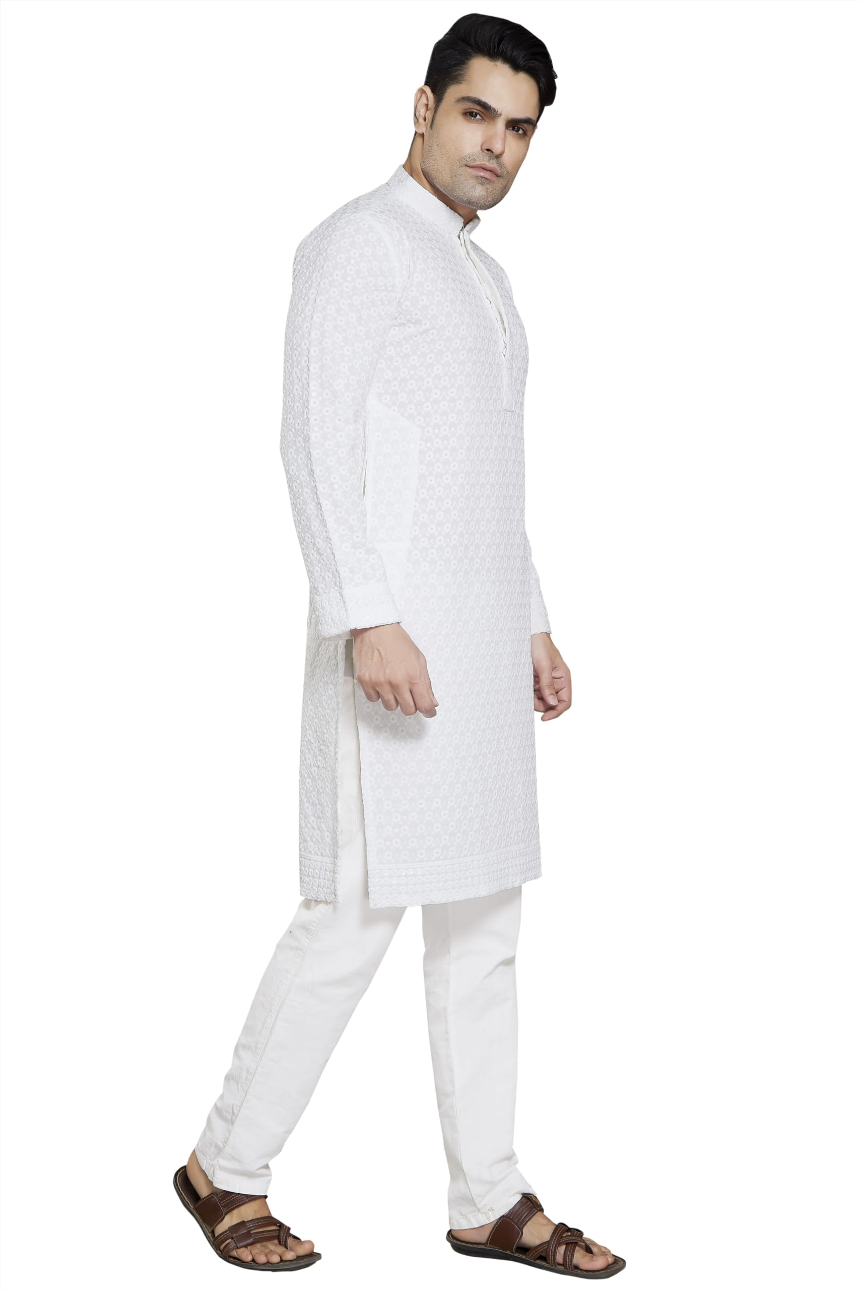 DIVISIVE White Sequined Embroidered Kurta for Men - Image 4