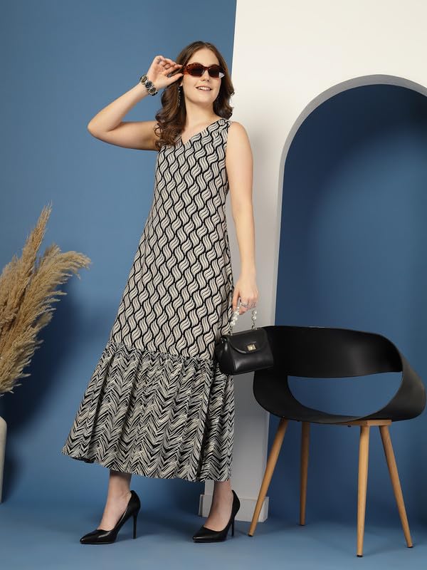 Daevish Rayon Printed Maxi Dress for Women - Black - Image 4