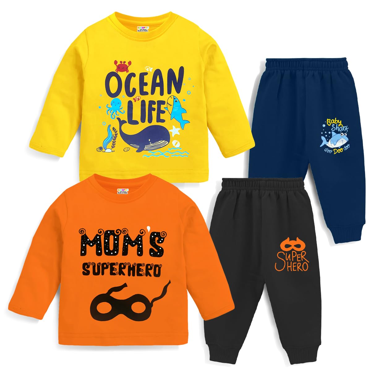 Kuchipoo Boy Cotton T-Shirts and Pyjamas Set - Multi-Colored