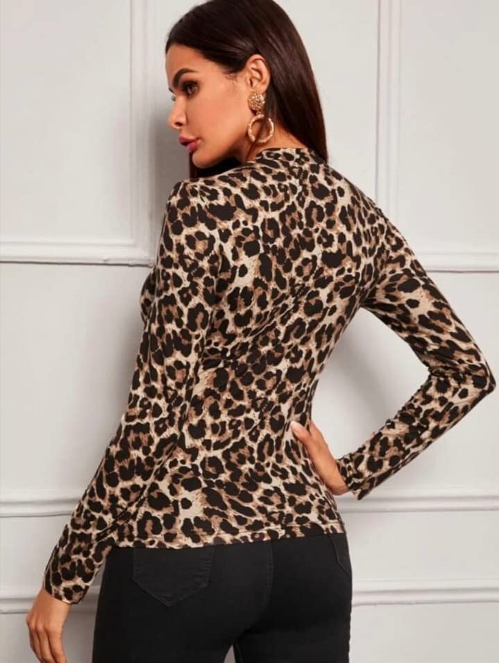 Empire Leopard Print High Neck Top for Women - Image 5