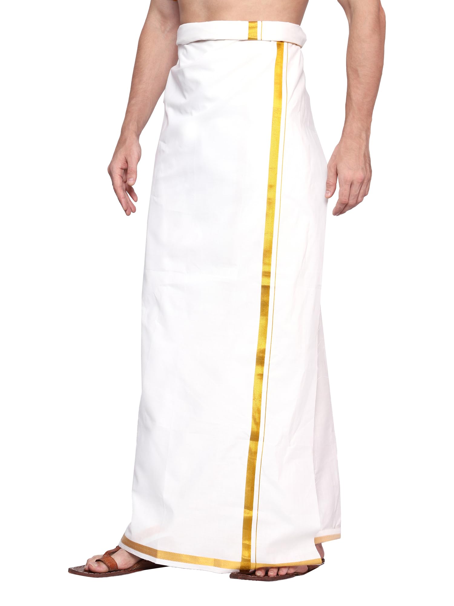 Gowri Tex Men's White Cotton Lungi with Gold Zari - Image 4