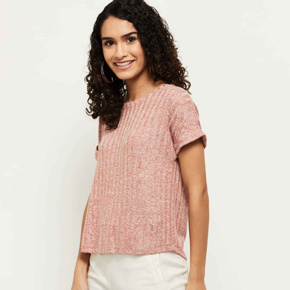 Max Women Textured Round Neck T-Shirt - Image 3