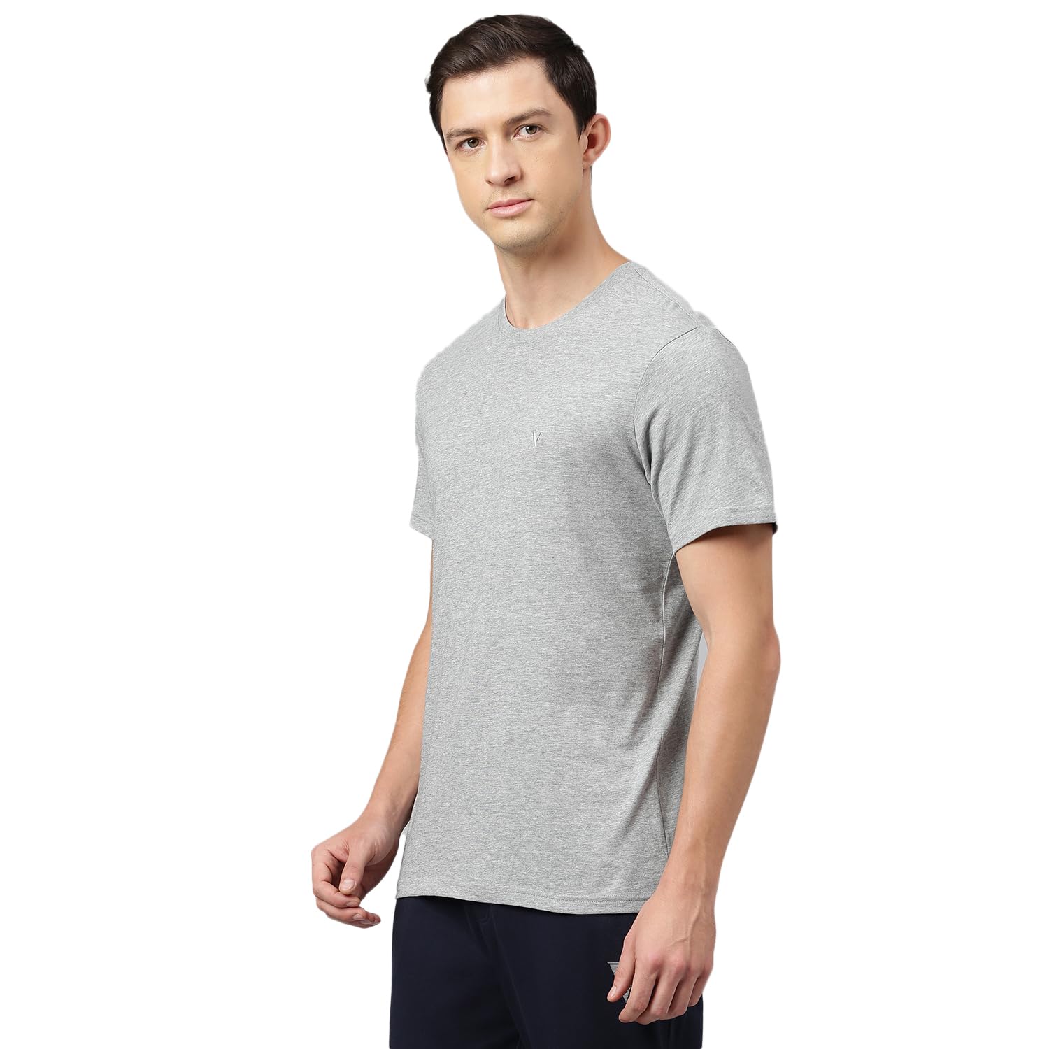 Van Heusen Men's Cotton Solid T Shirt - Grey Melange - Image 2