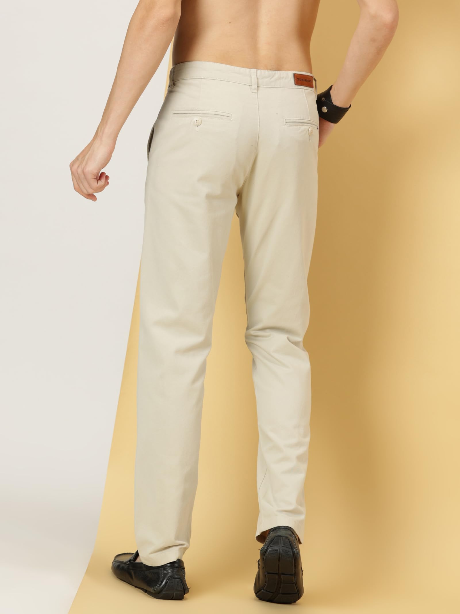 Thomas Scott Men's Cotton Slim Fit Chino Trouser - Cream - Image 4