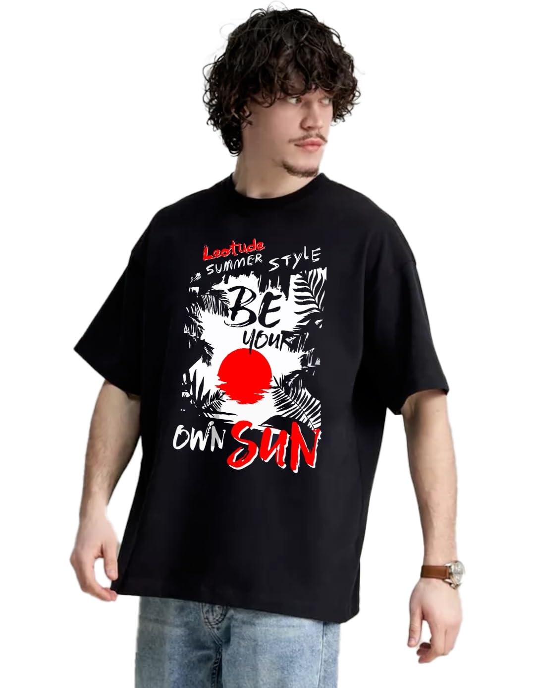 LEOTUDE Men's Oversized Tshirt - Black - Image 2