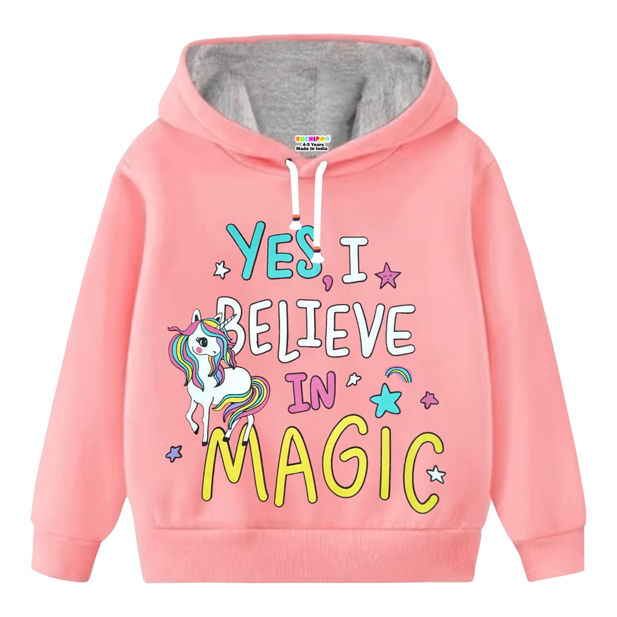 Kuchipoo Girls Cotton Blend Winterwear Hoodie - Multi-Colored