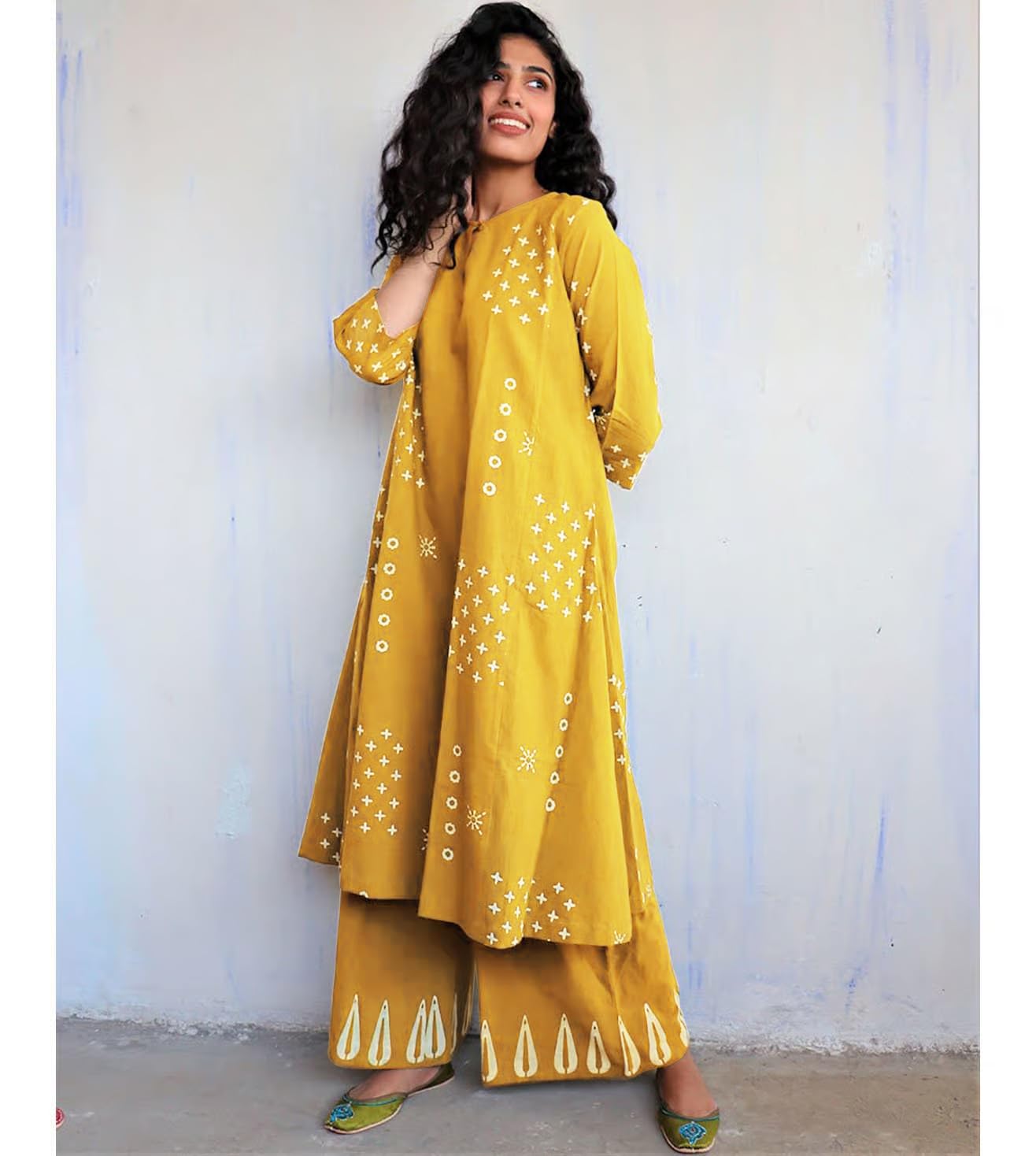 GoSriKi Women's Yellow A-Line Kurta with Palazzo - Image 5