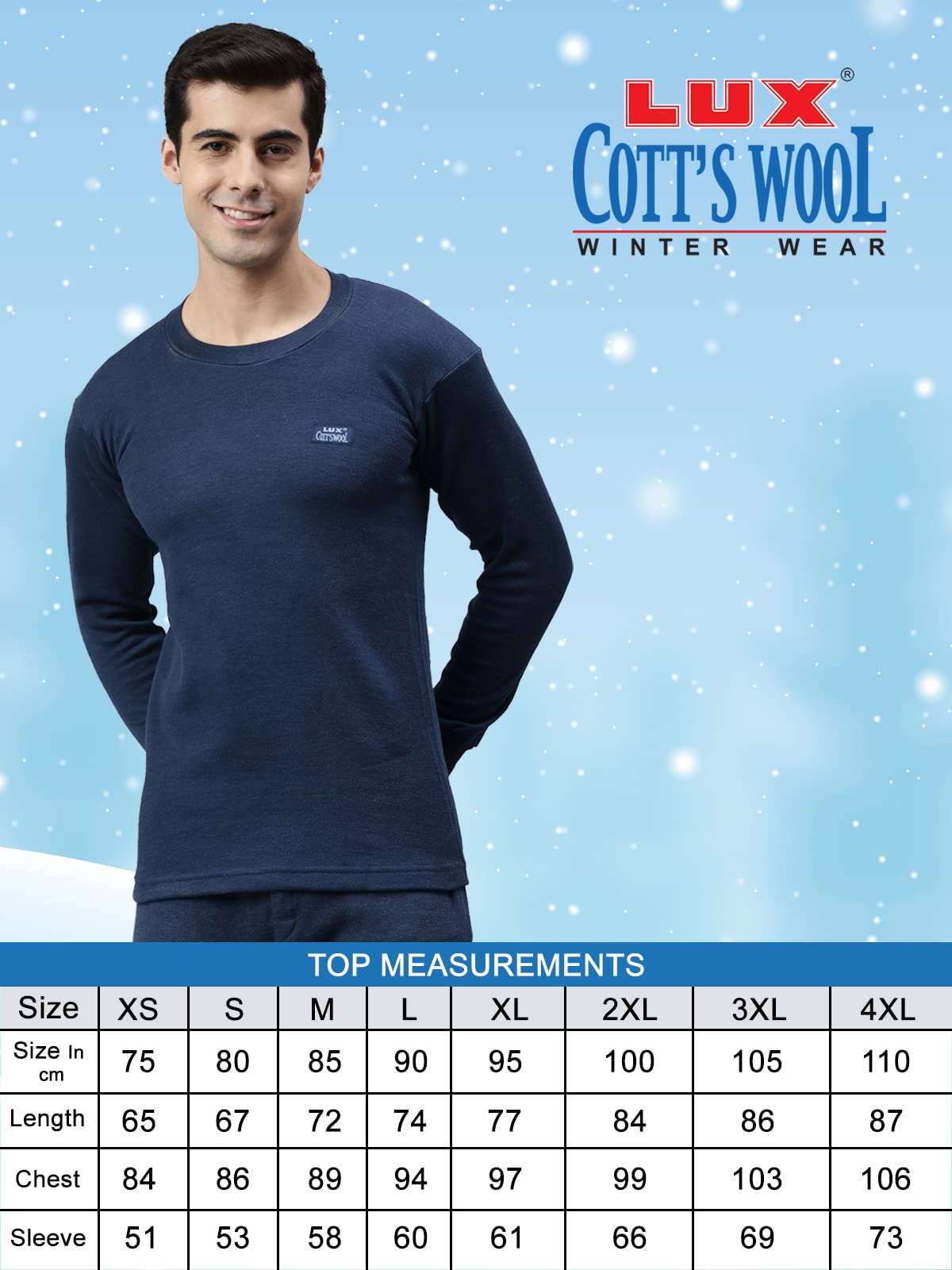 Lux Cottswool Men's Blue Thermal Top - Image 4