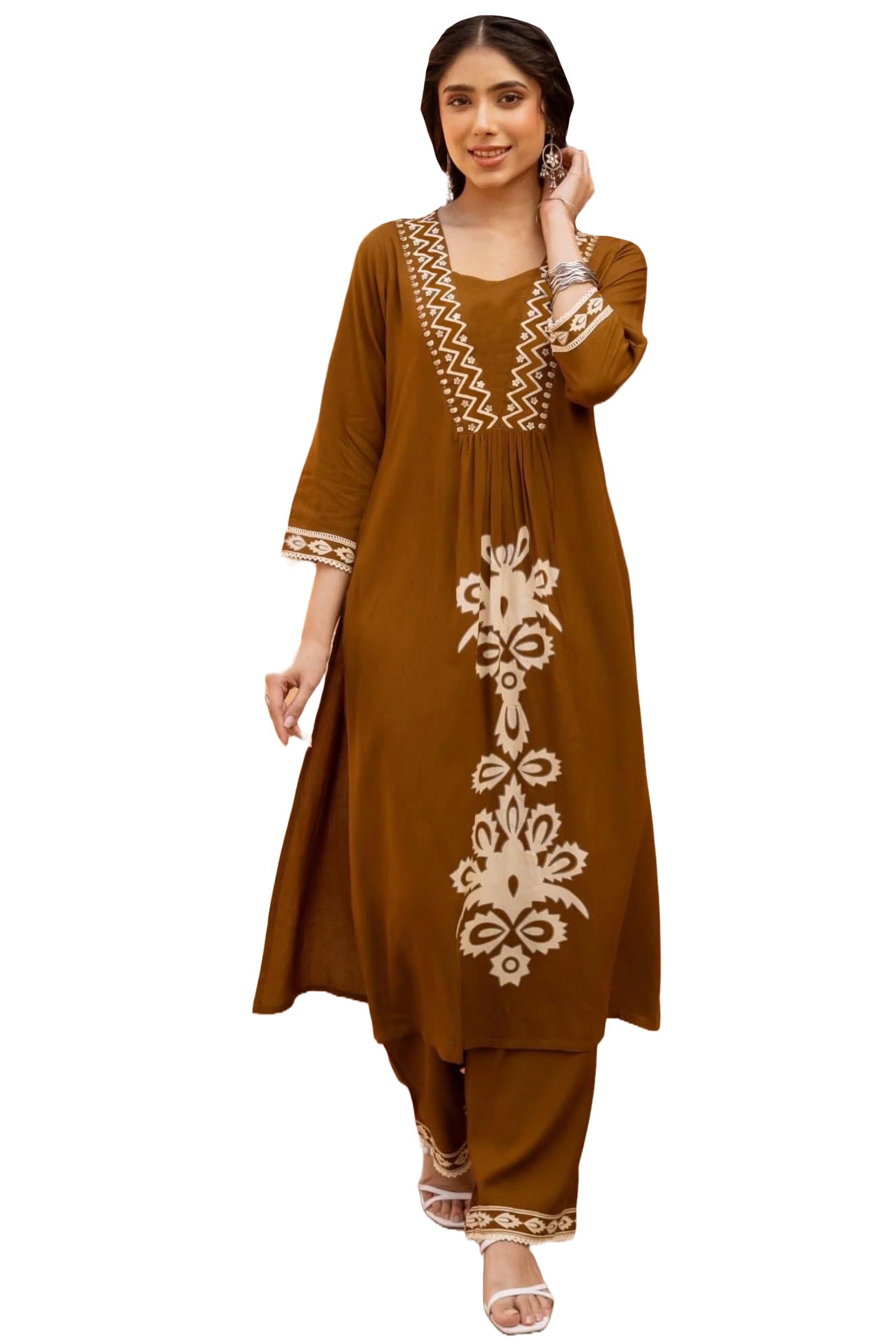 ANNI Brown Chitrangi Rayon Kurta Set
