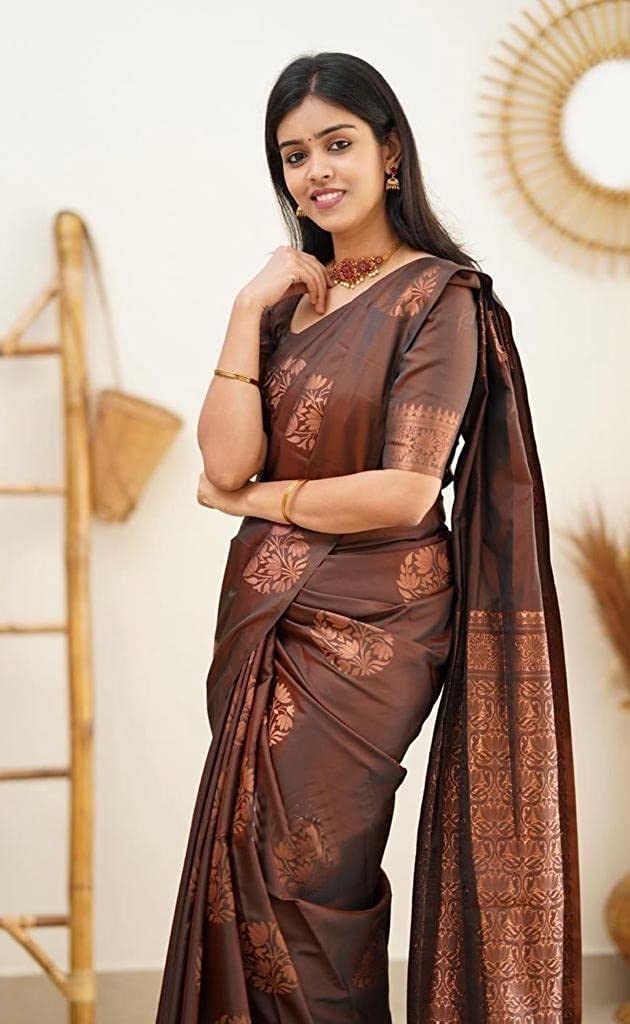 Yashika Brown Banarasi Cotton Silk Saree for Women - Image 3