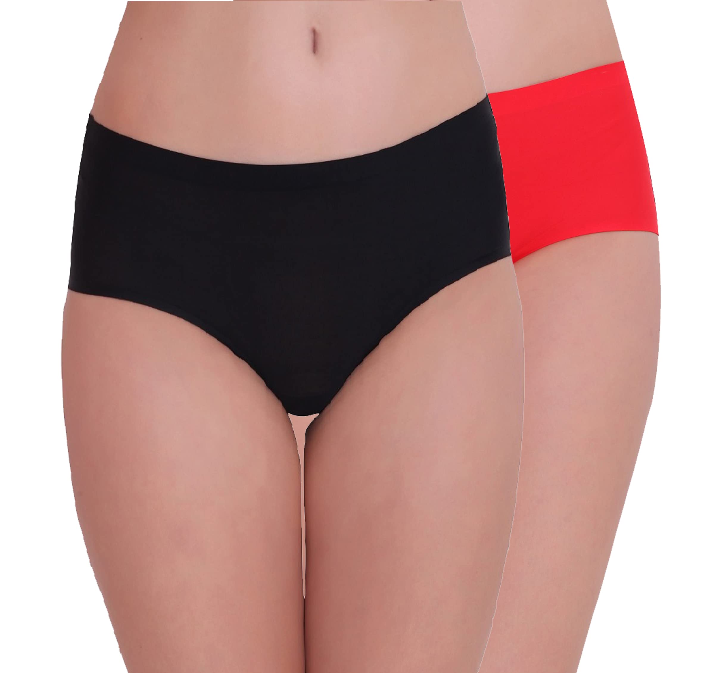 PLUMBURY Women's Seamless Hipster Panty - Red Black
