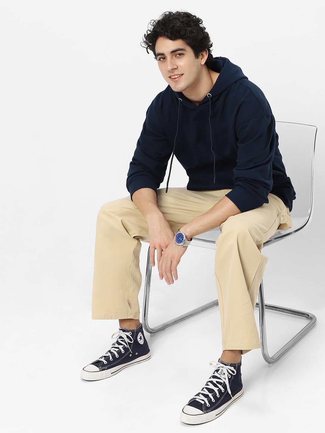 Urbano Fashion Men's Iris Navy Cotton Hooded Sweatshirt - Image 5