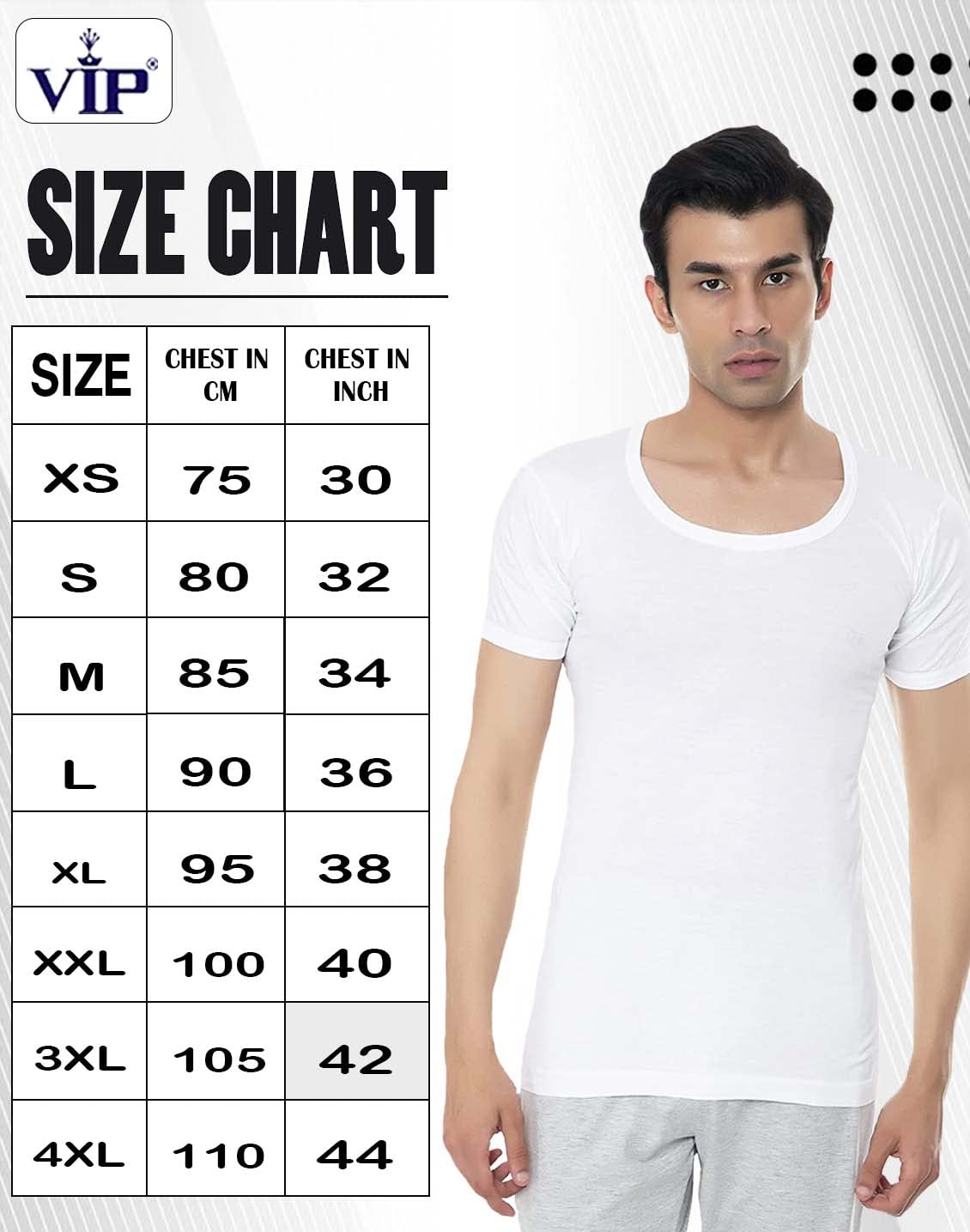 VIP Men Cotton Half Sleeves Vest - White - Image 4