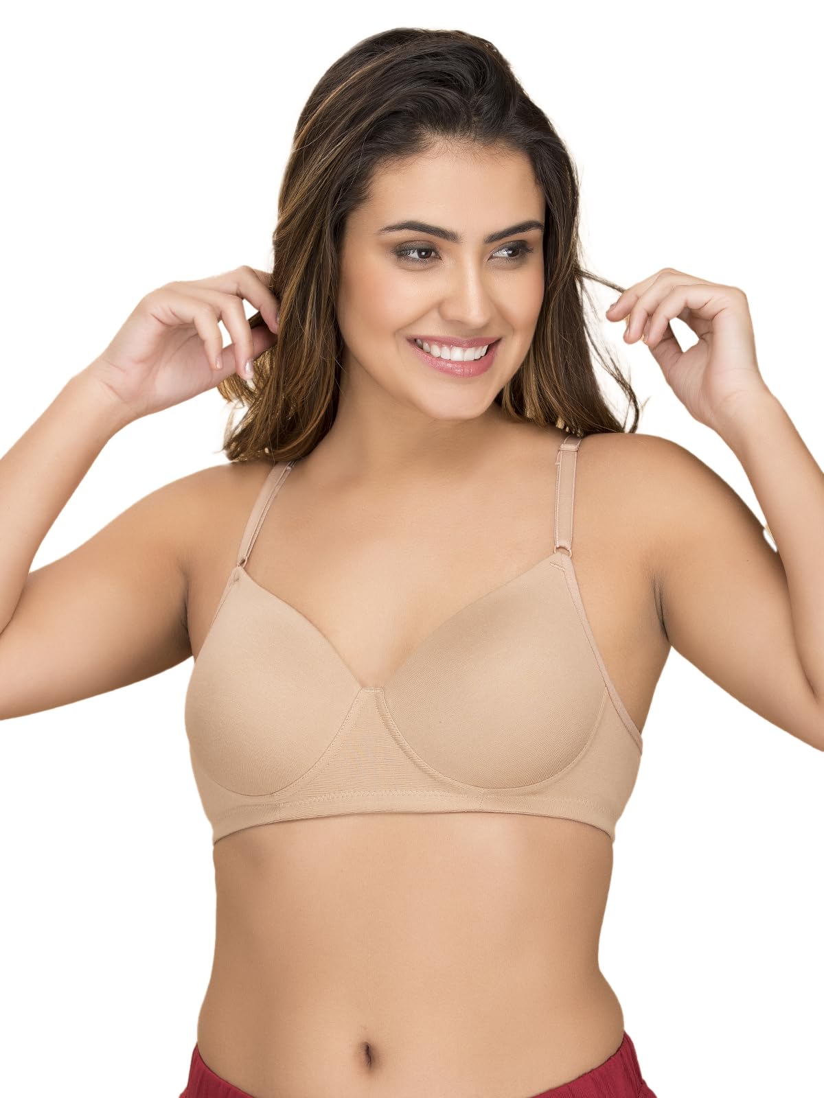 Clovia Women's Cotton Solid Wire Free T-Shirt Bra - Beige