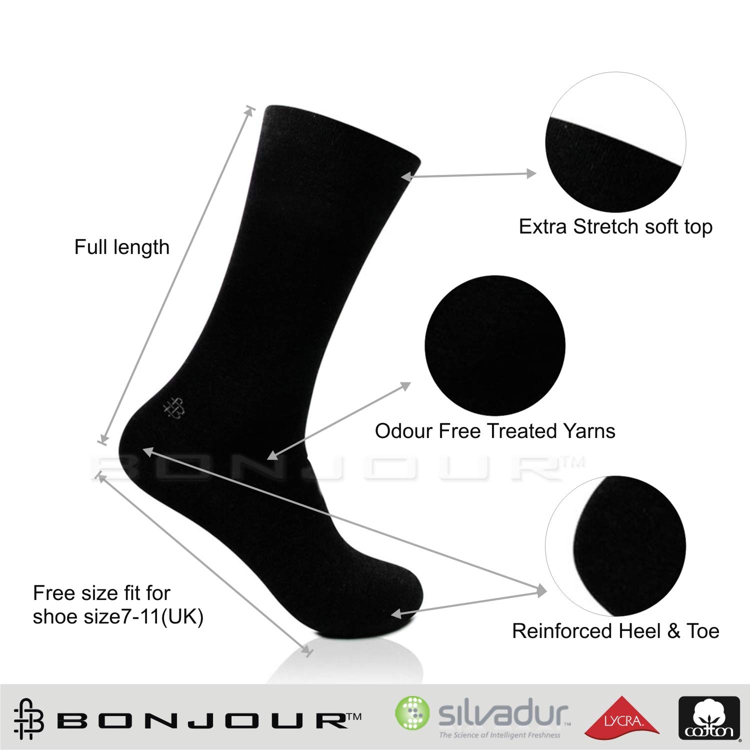 Bonjour Men's Cotton Black Socks - Image 4