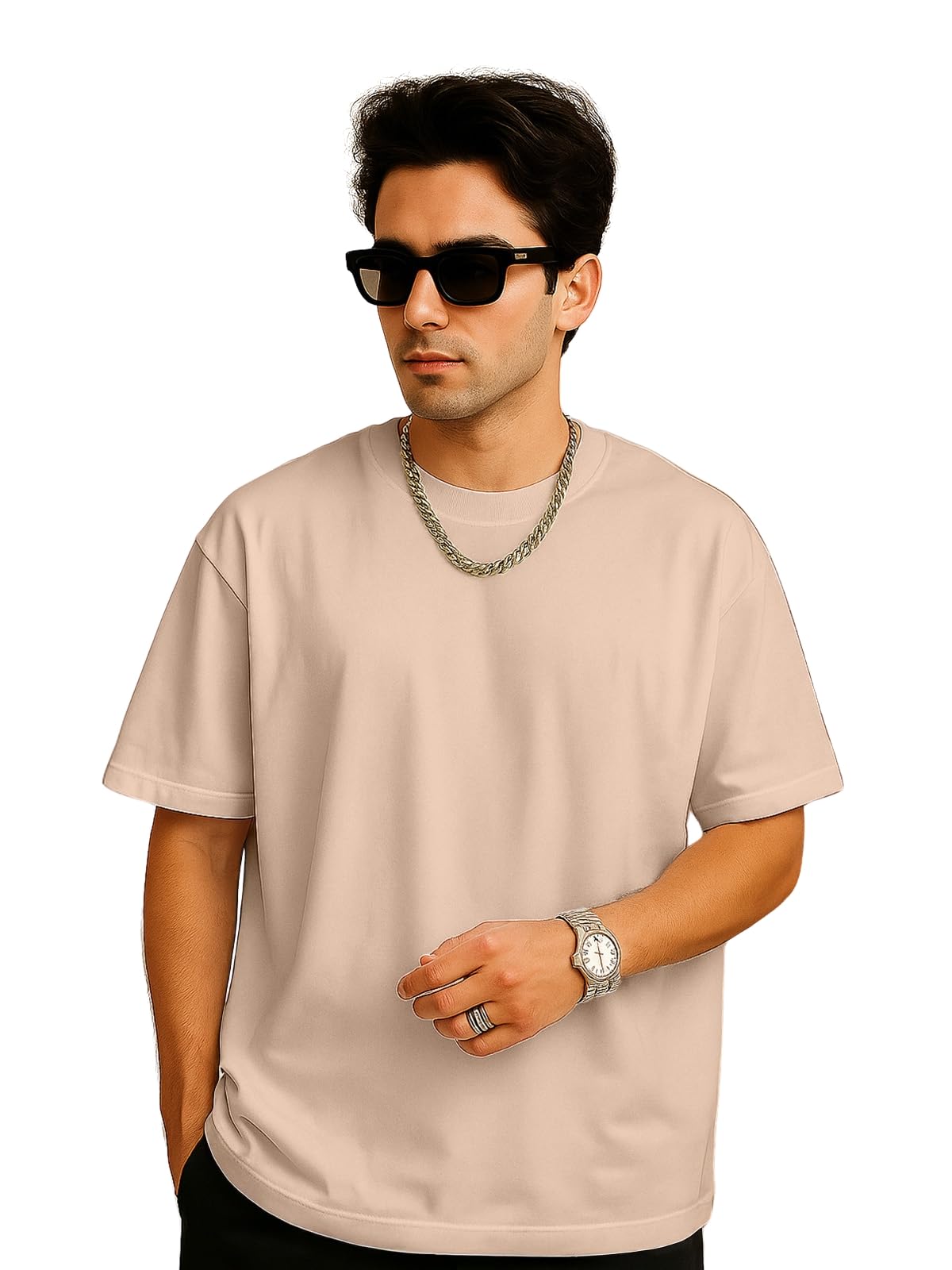 Veirdo Men's Oversized Cotton T-Shirt - Swan White