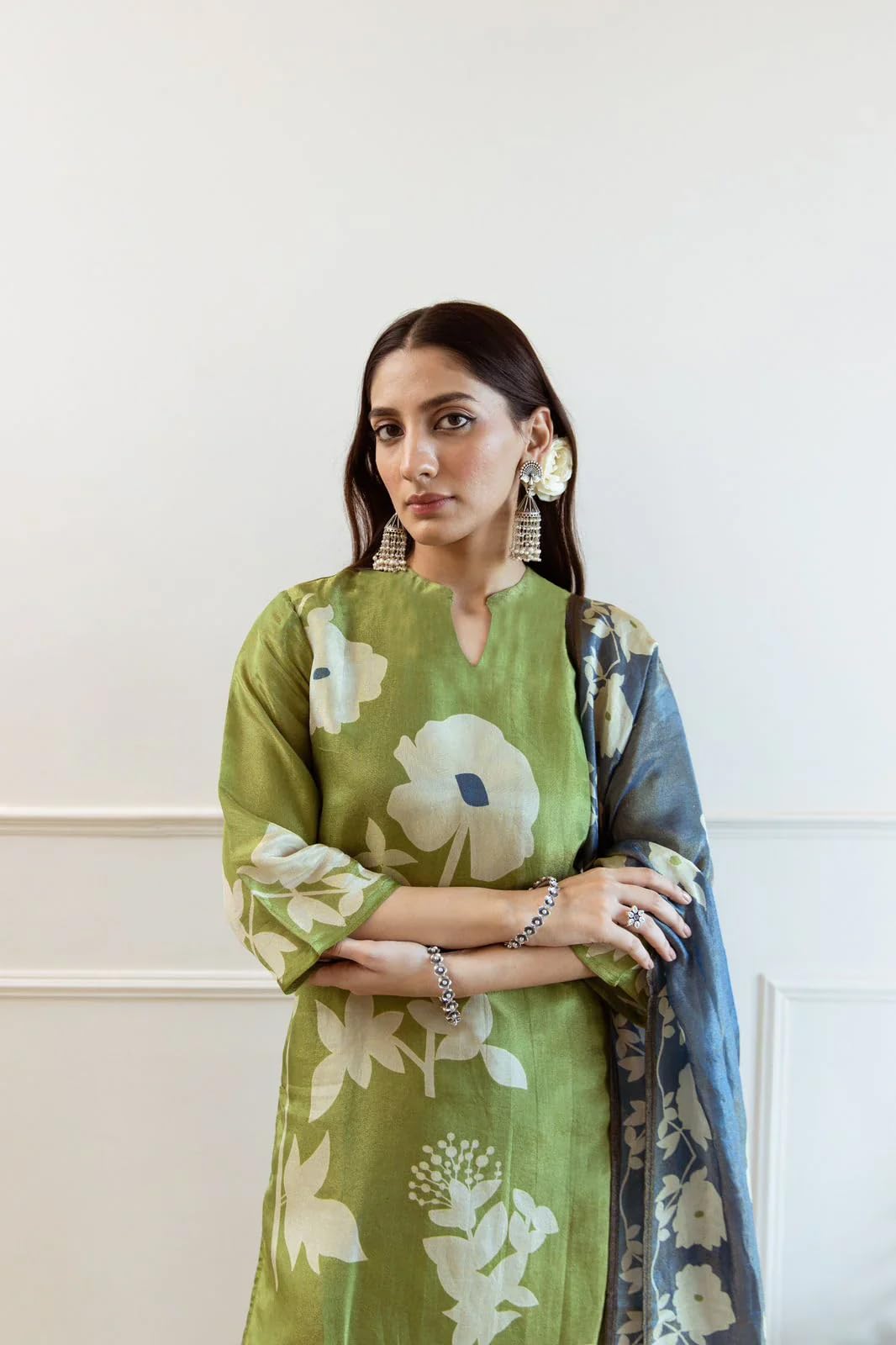 ANNI DESIGNER Women's Rayon Printed Kurta with Pant & Dupatta - Green - Image 5