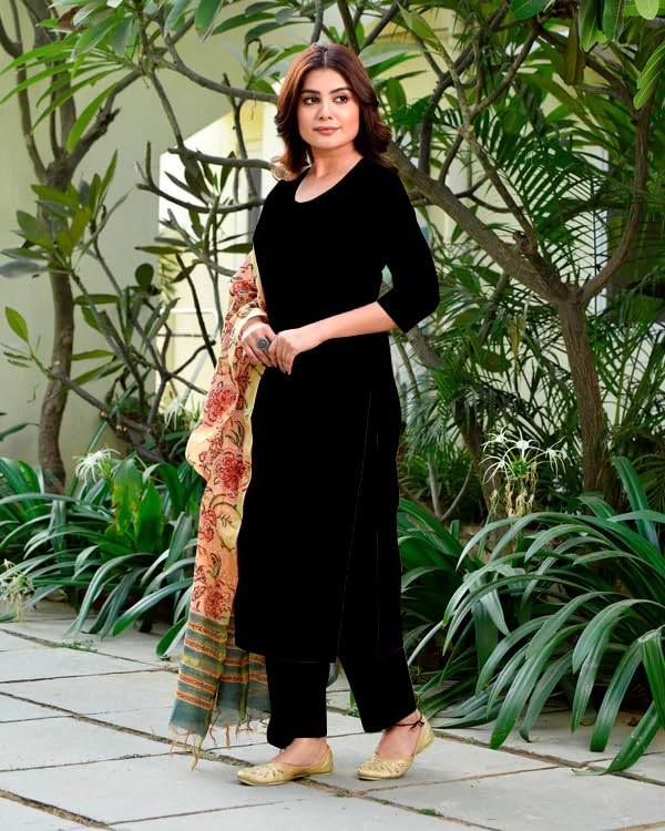 ANNI DESIGNER Black Rayon Kurta Set for Women - Image 3