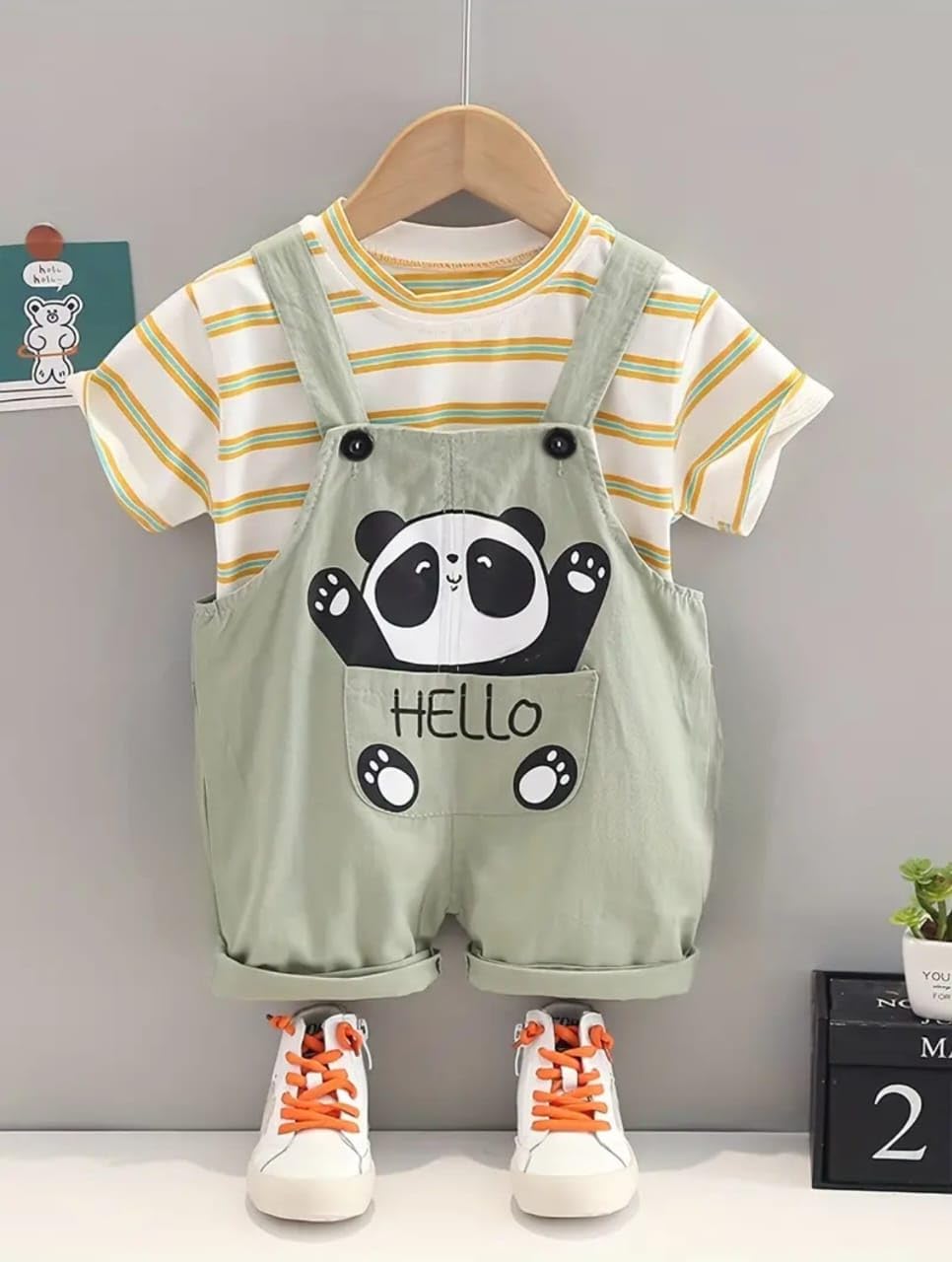 Grey Cotton Dungaree for Kids - Adjustable Straps - Image 2