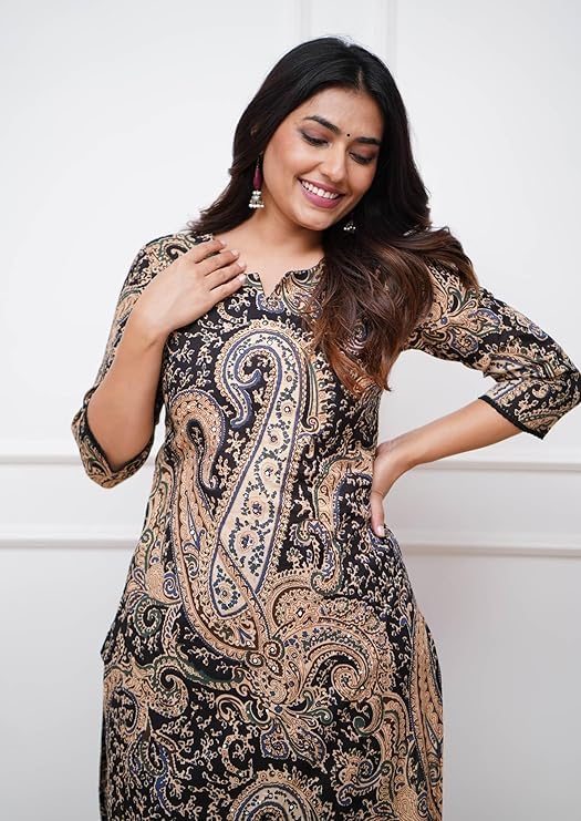 Nermosa Black Printed Kurta Pant Set for Women - Image 3