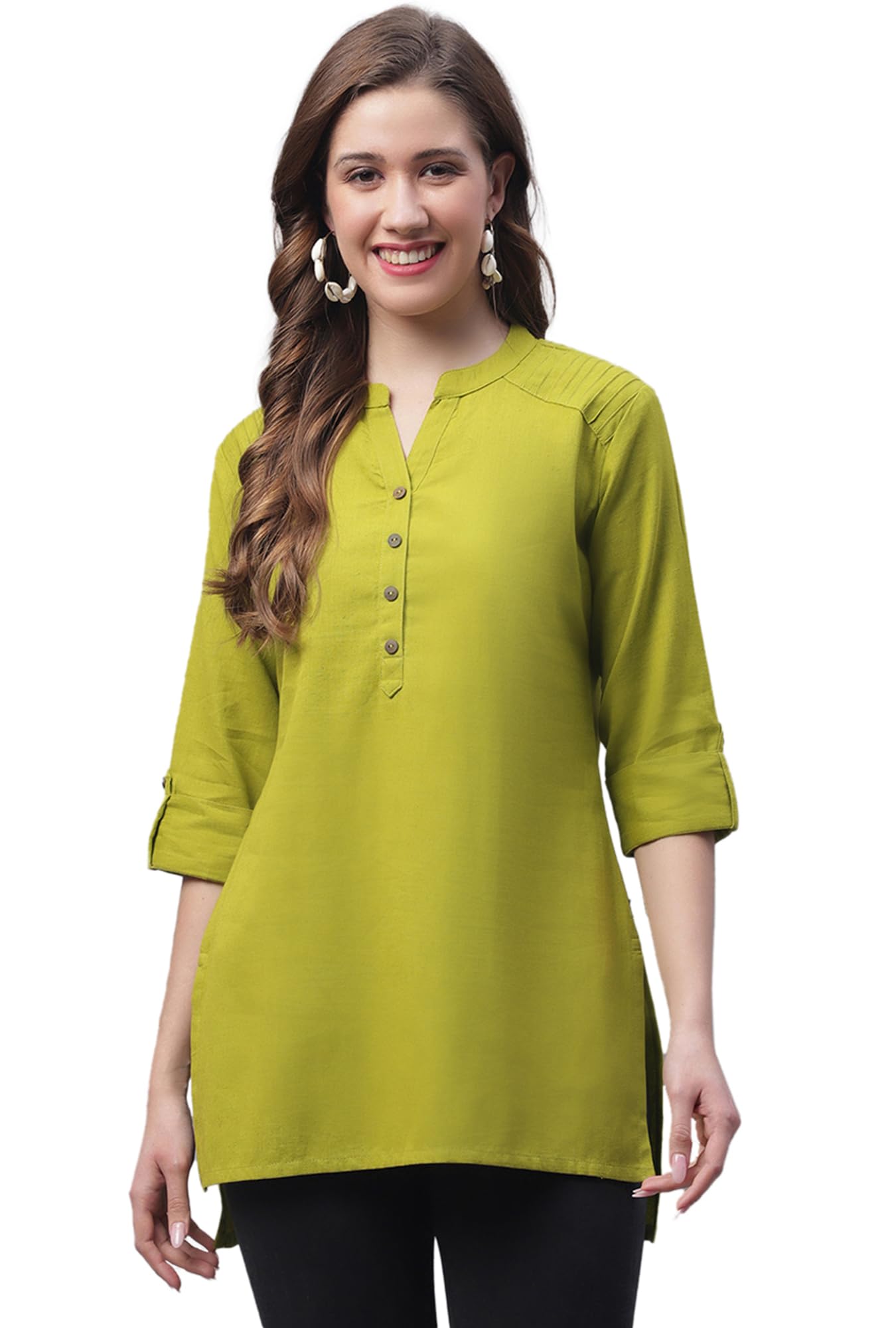 Pistaa Mehendi Green Cotton Kurti for Women