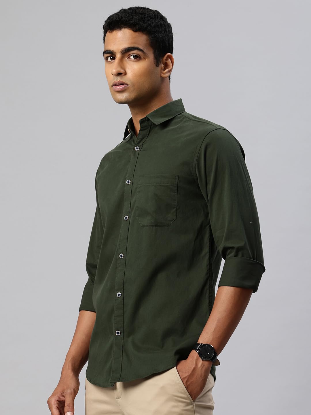 Majestic Man Cotton Casual Shirt for Men - Bottal Green - Image 3