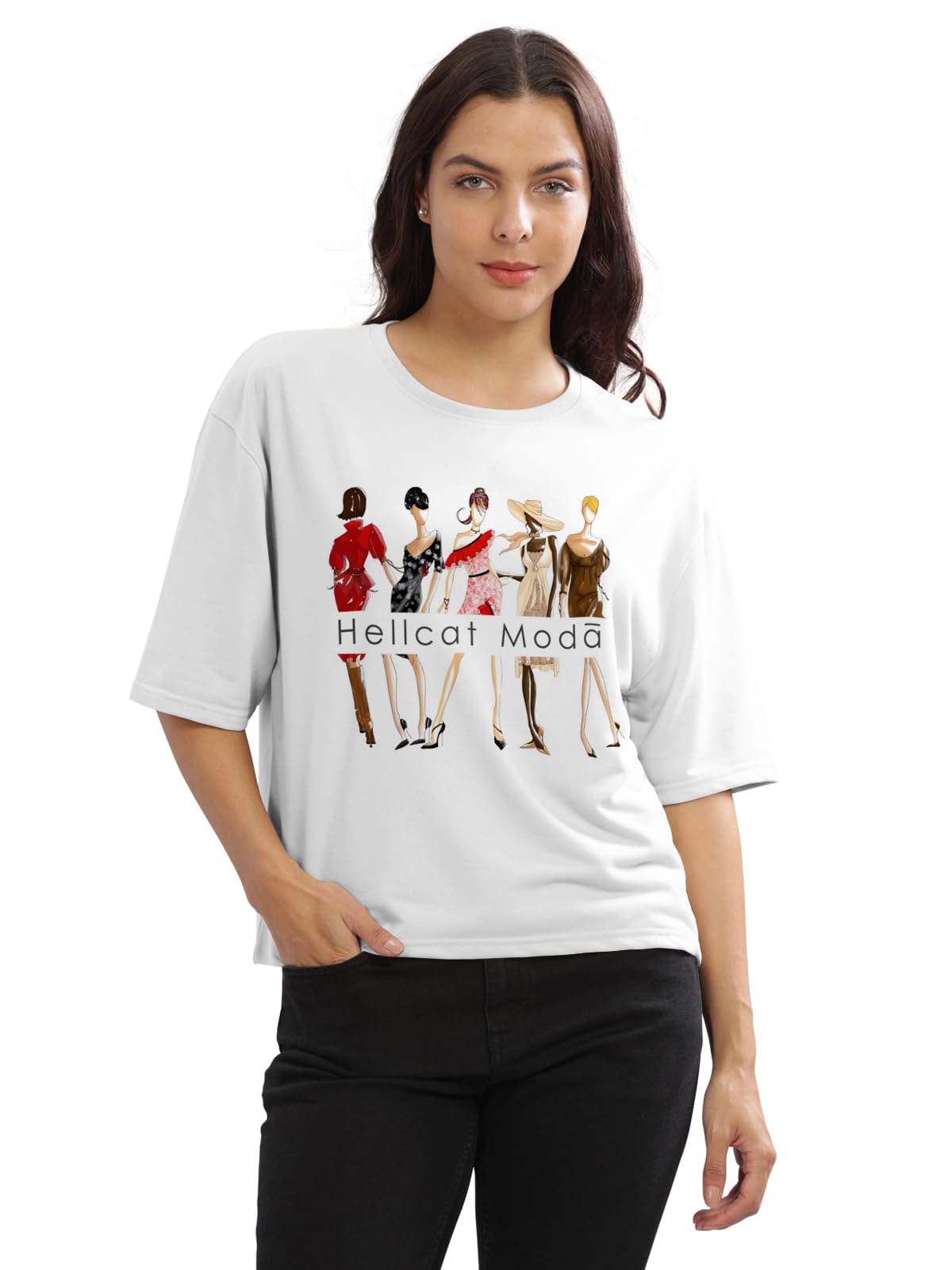 HELLCAT Women's White Printed Crop T-Shirt