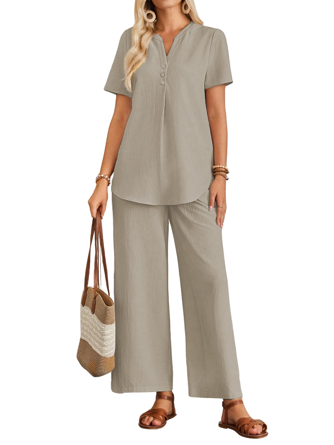 TOPLOT Casual Wear Pant Top Set for Women - Cream