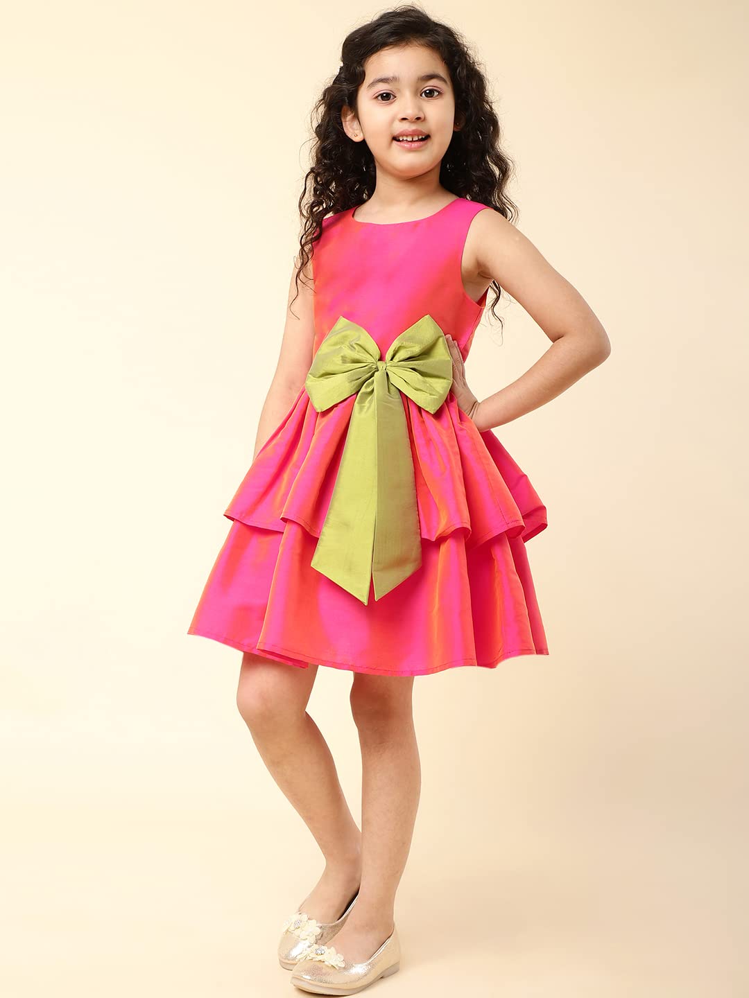 A.T.U.N Girl Synthetic Skater Dress - Hot Pink Lime Green - Image 3