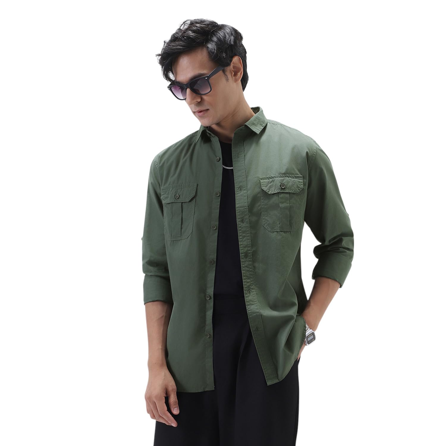 Urbano Fashion Men's Sage Green Cotton Shirt