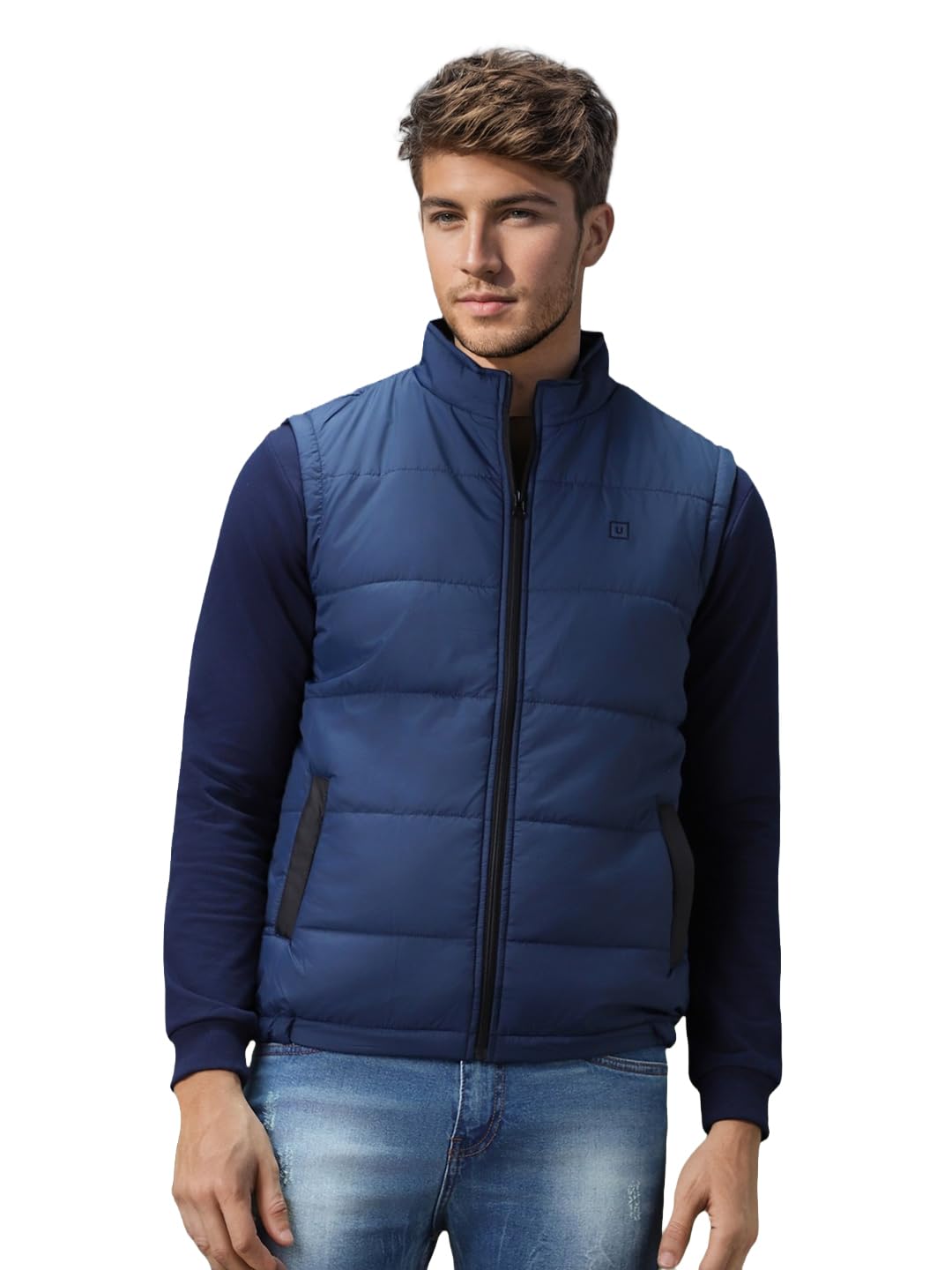 Urbano Fashion Men's Blue Sleeveless Puffer Jacket