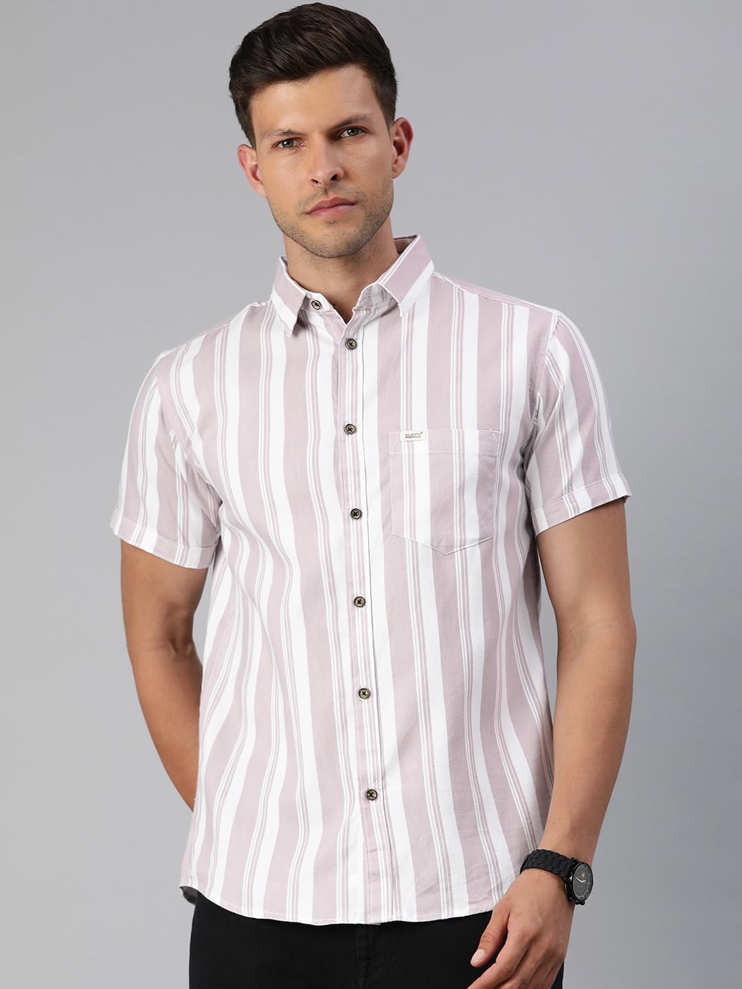 Majestic Man Striped Casual Shirt - Light Purple - Image 2