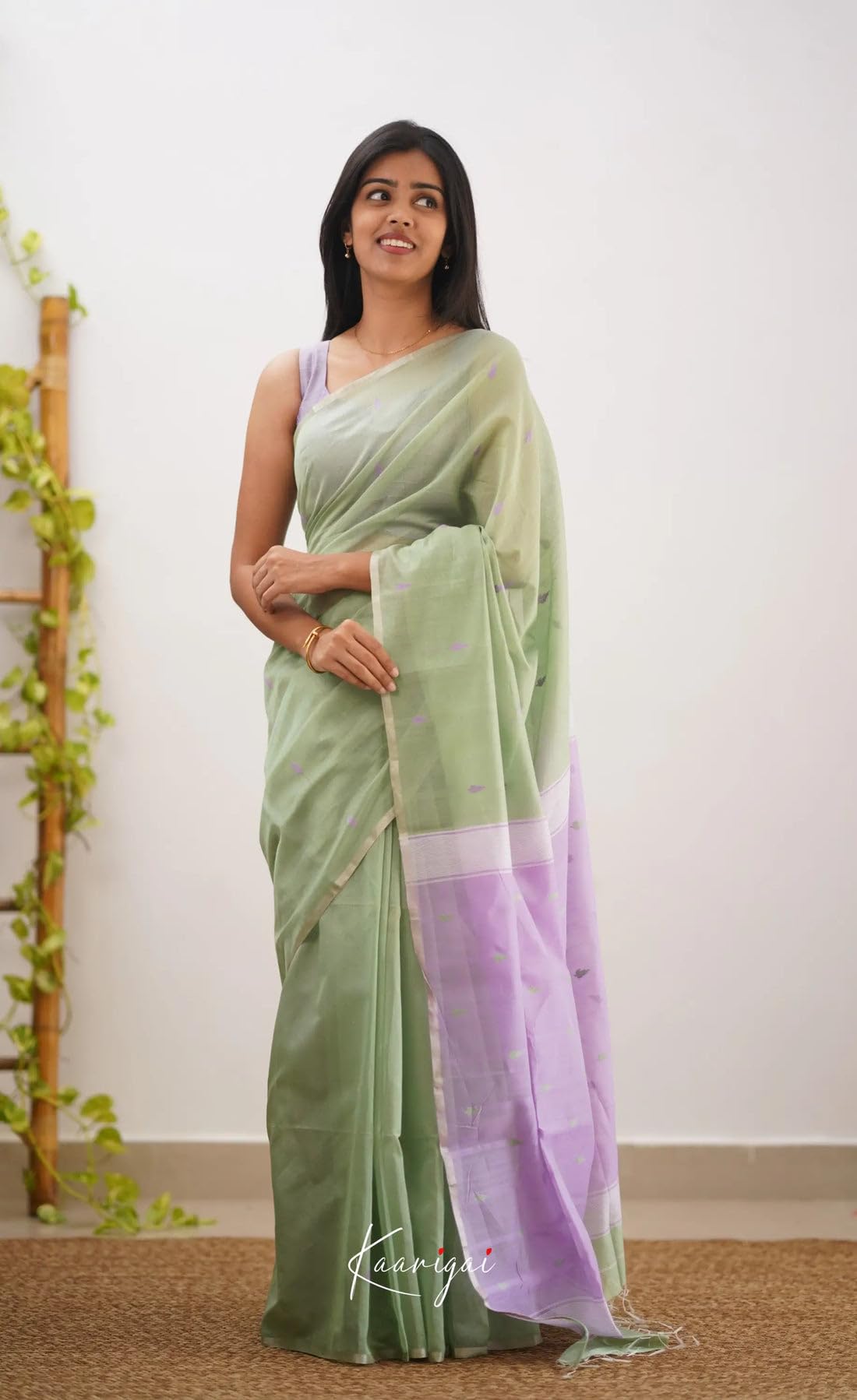 Kanjivaram Silk Saree for Women - Olive Green Lavender - Image 2
