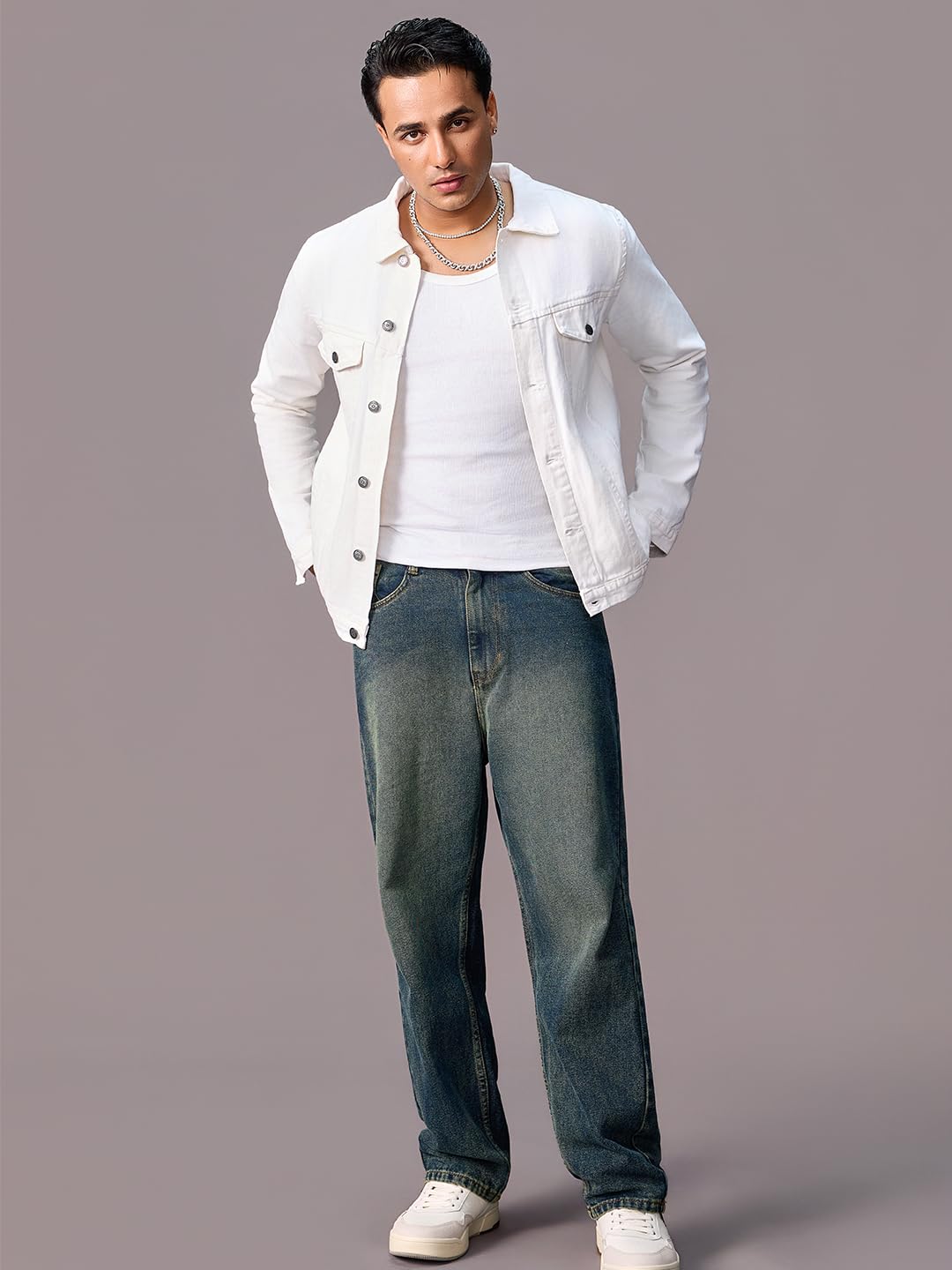 Urbano Fashion Men's White Denim Jacket - Image 2