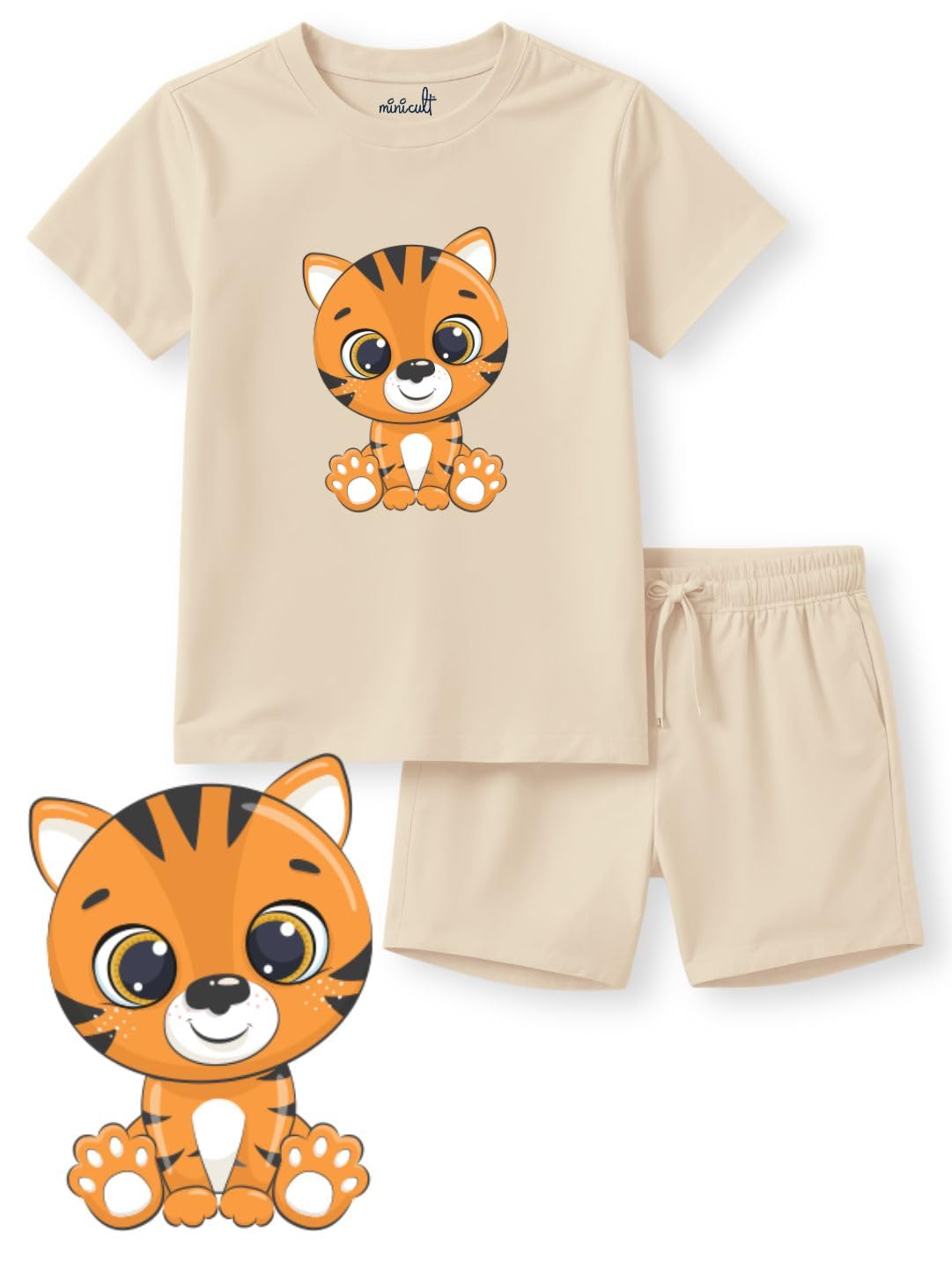 Minicult Kids Cotton Coord Set - Beige Tiger Print - Image 2