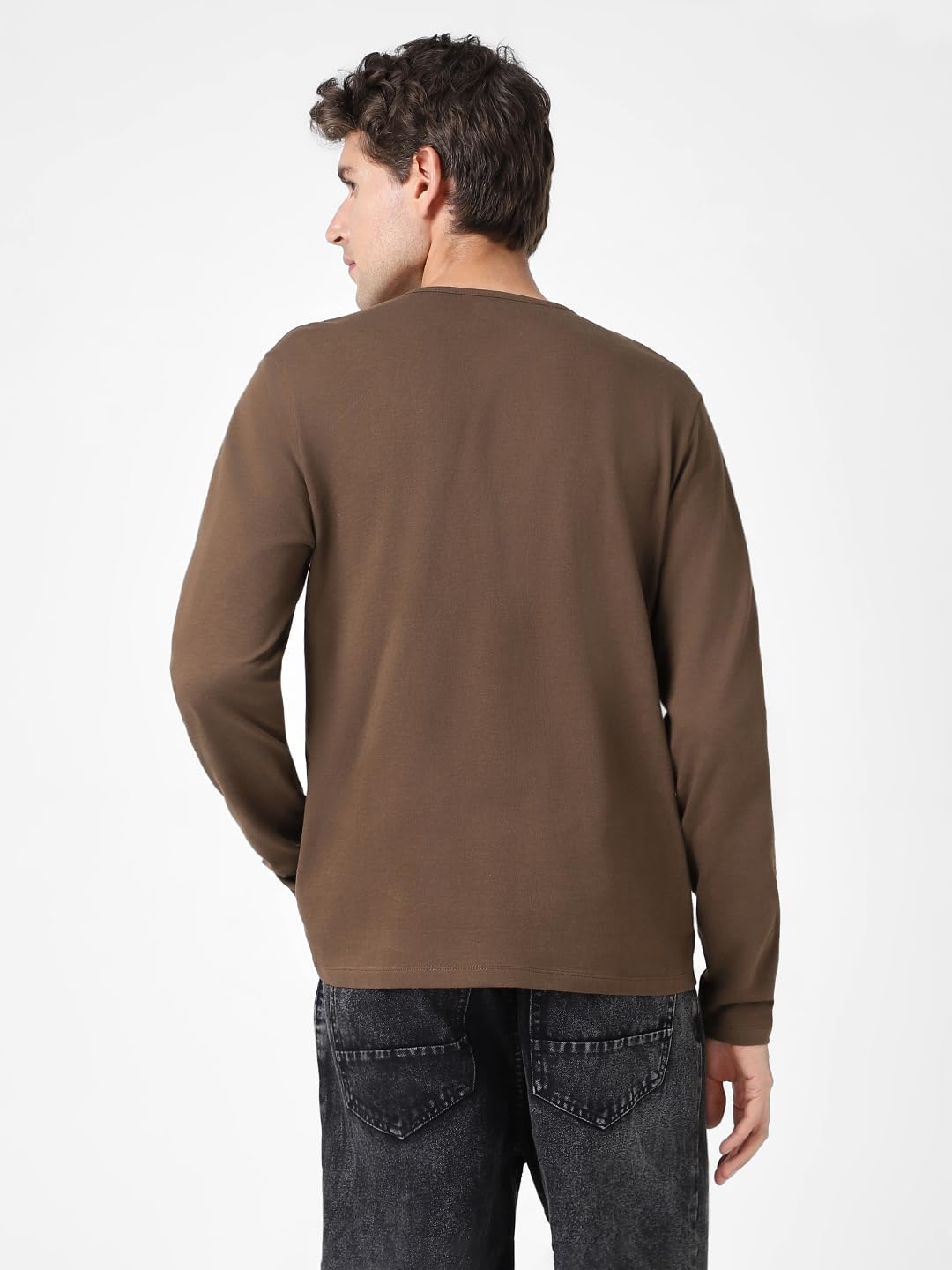 Urbano Fashion Men's Cocoa Brown Henley Neck T-Shirt - Image 5