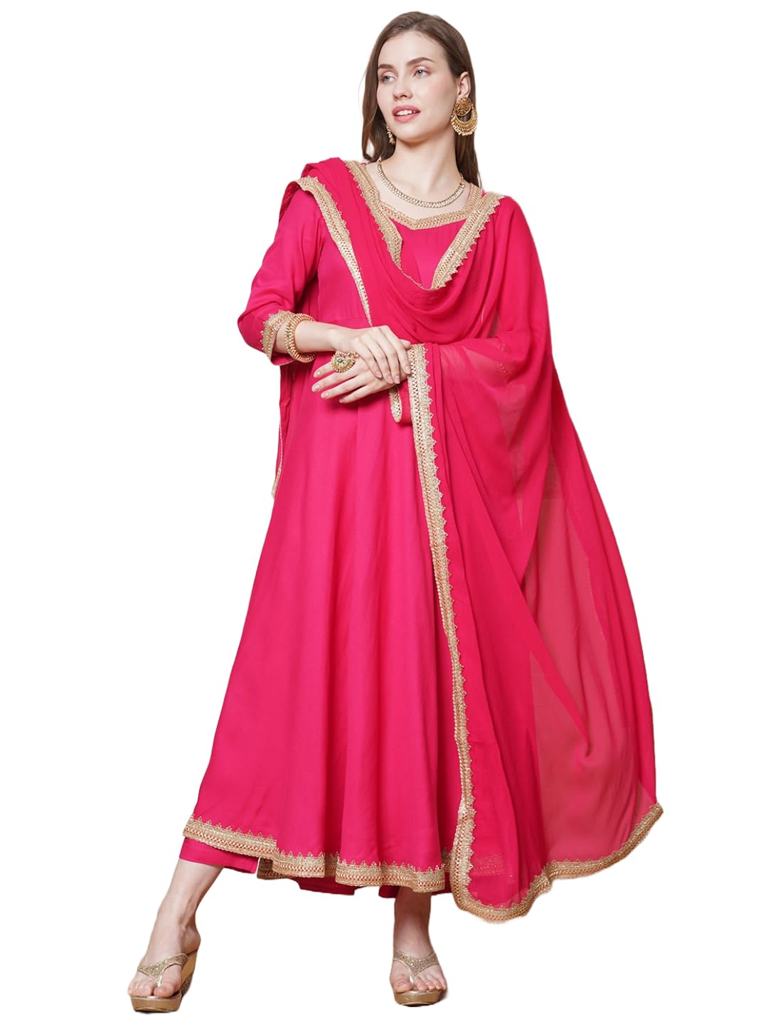 GoSriKi Shyam Pink Anarkali Kurta Set