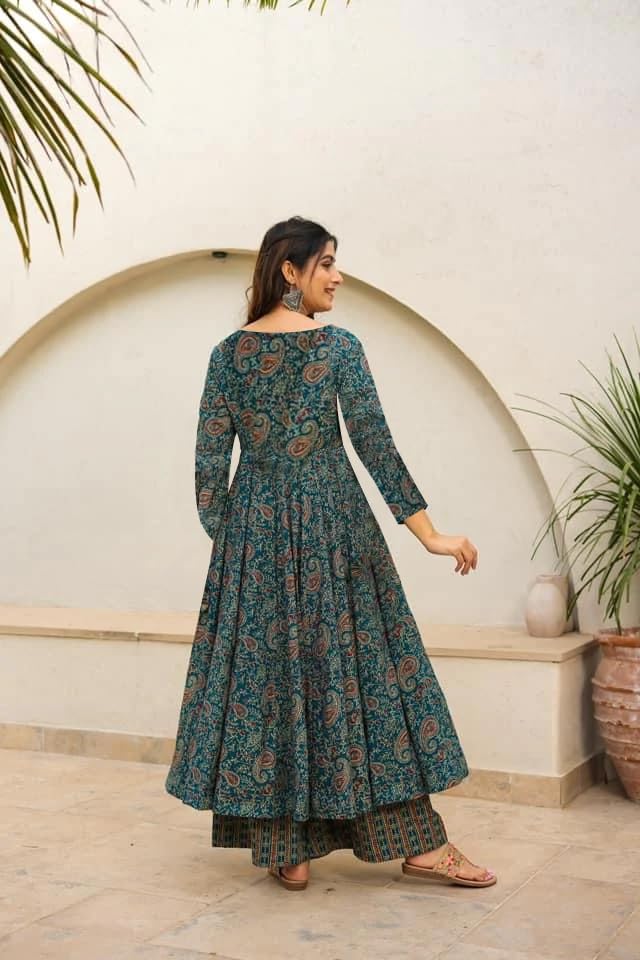 ANNI DESIGNER Women's Rayon Viscose Kurta with Palazzo & Dupatta - Green - Image 2