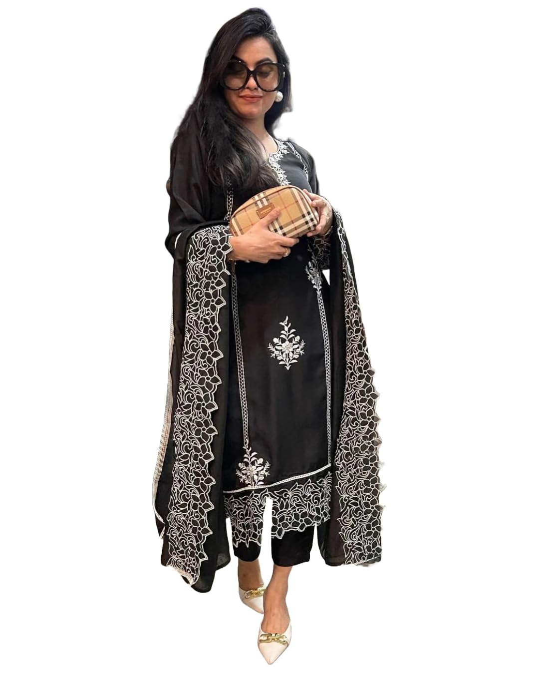 GoSriKi Women's Rayon Kurta with Pant & Dupatta - Black