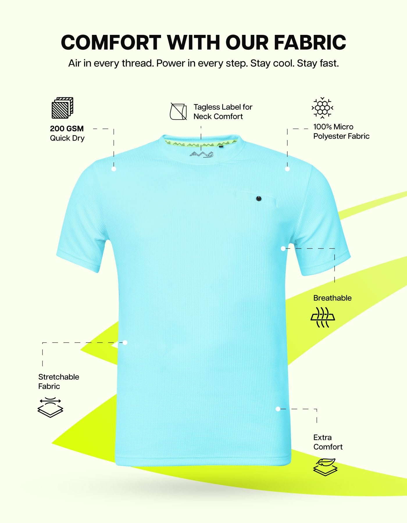 AWG Men Aqua Blue Waffle Knit Crew Neck T-Shirt - Image 2