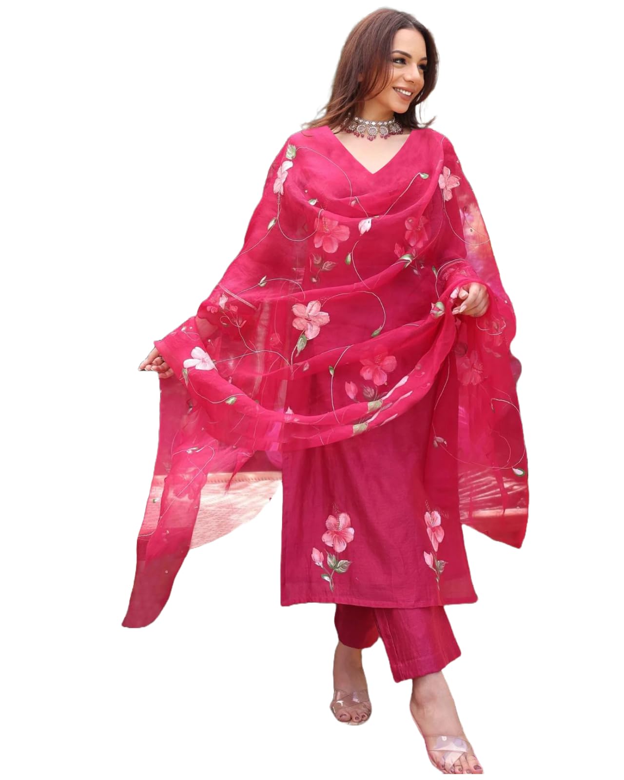 ANNI DESIGNER Pink Rayon Kurta Set for Women