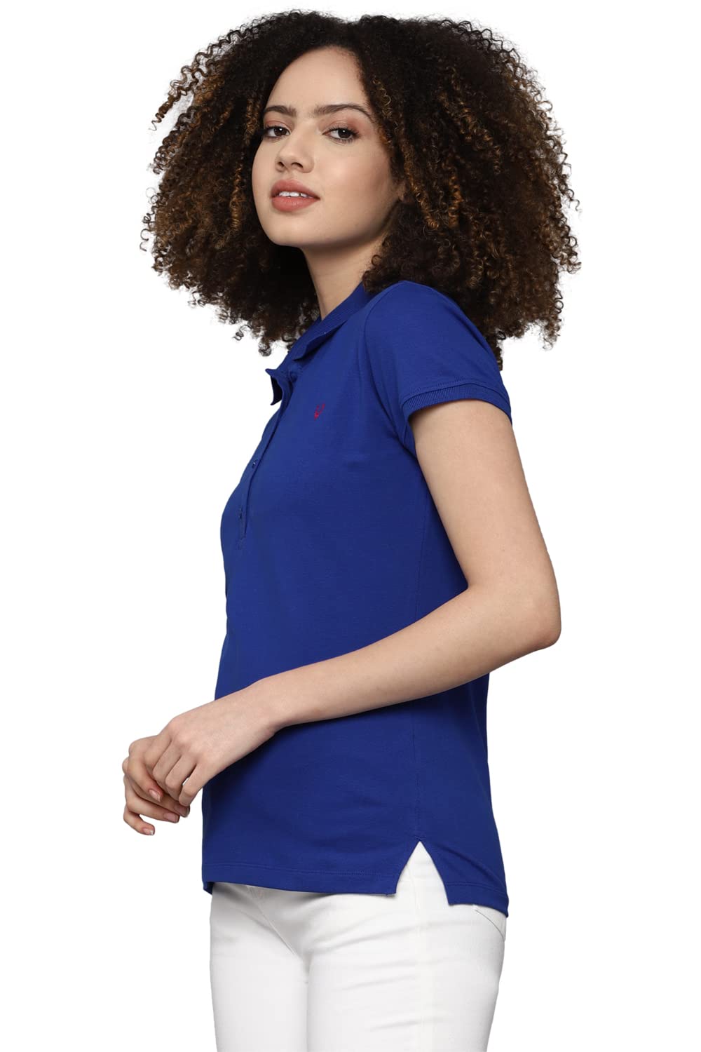 Allen Solly Women Cotton Solid T Shirt - Blue - Image 2