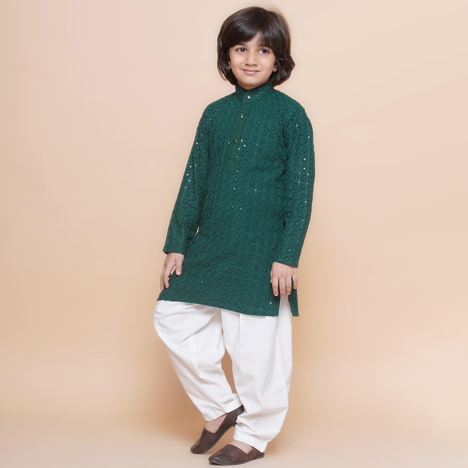 AJ DEZINES Teal Chikankari Kurta Pajama for Boys - Image 4