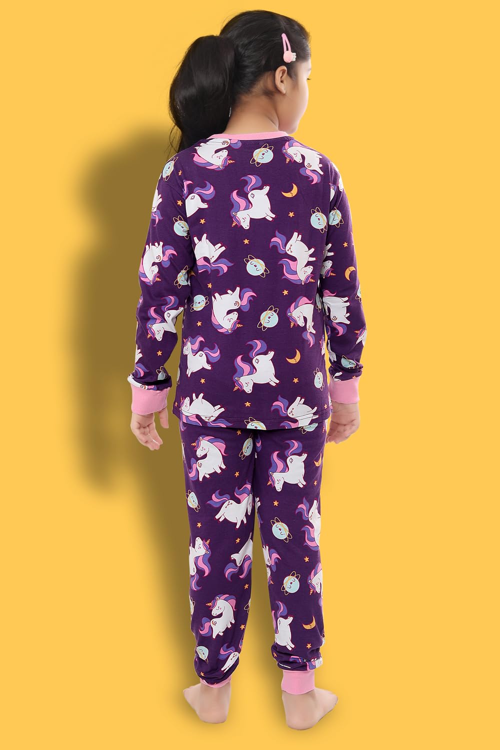 Ninos Unicorn Printed Girls Coord Set - Purple - Image 4