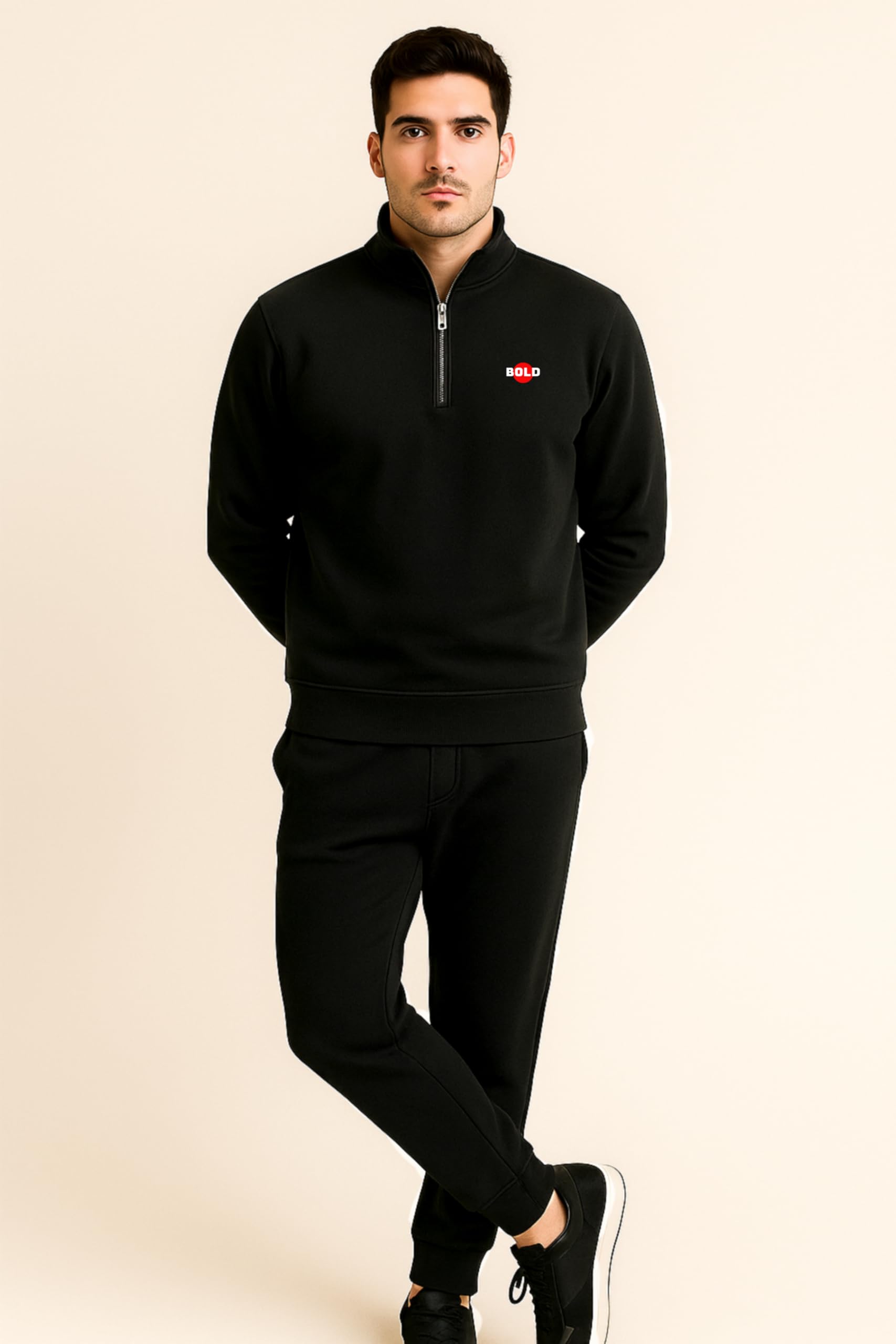 BOLD FITNESS Men's Black Quarter-Zip Fleece Sweatshirt - Image 4
